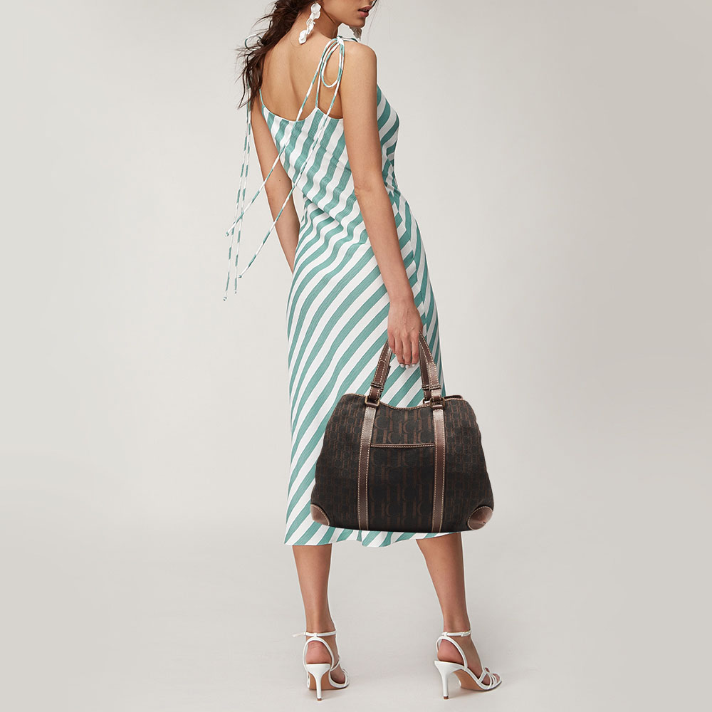 

CH Carolina Herrera Dark Brown Monogram Canvas and Leather Front Pocket Tote