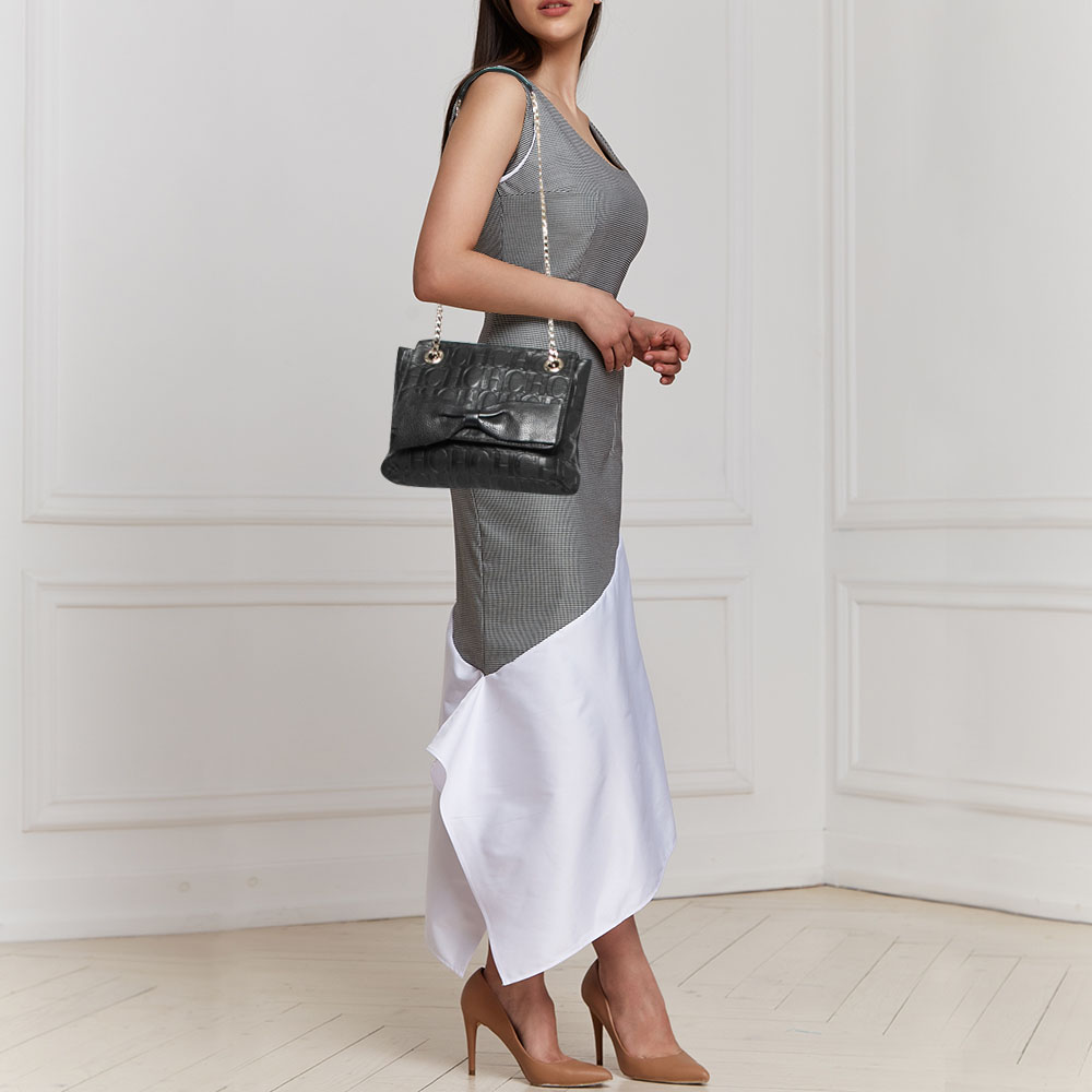 

CH Carolina Herrera Black Monogram Leather Audrey Shoulder Bag