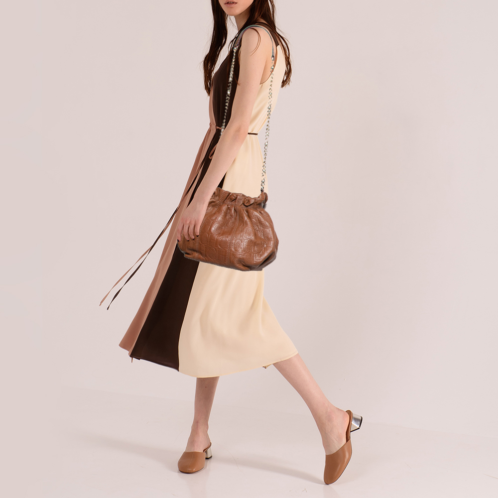 

CH Carolina Herrera Brown Embossed Leather Bucket Shoulder Bag