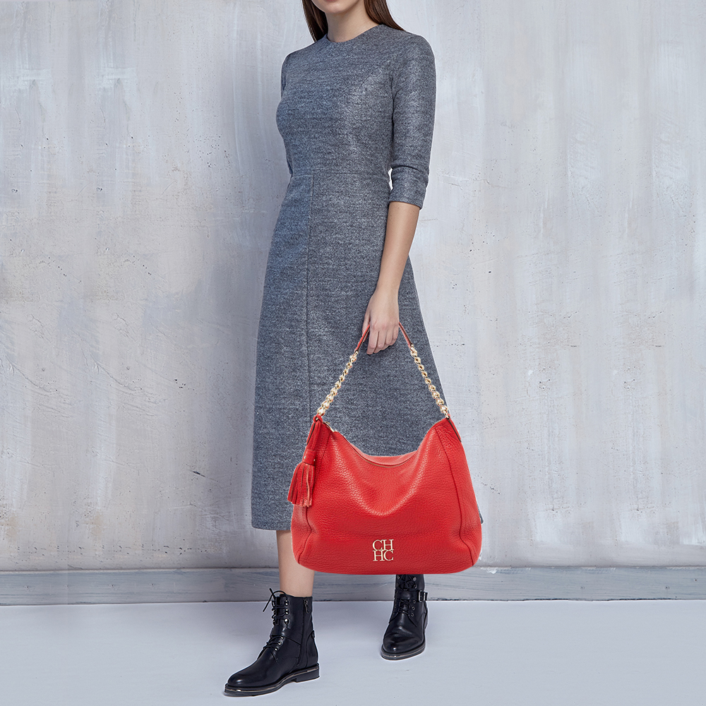 

CH Carolina Herrera Red Leather Tassel Hobo