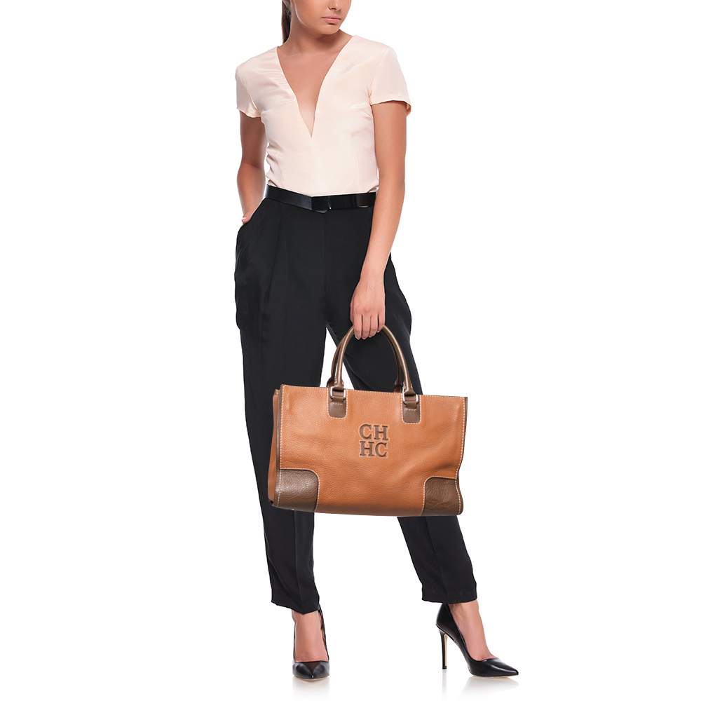 

CH Carolina Herrera Brown Leather Front Logo Tote