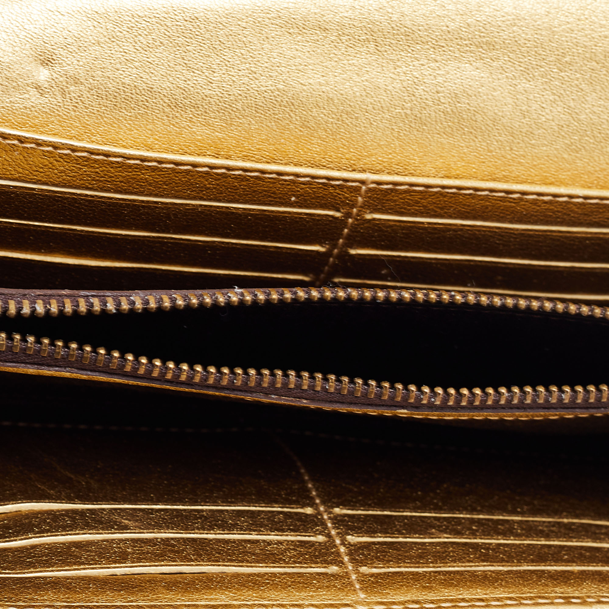 

CH Carolina Herrera Metallic Gold Logo Embossed Leather Continental Wallet