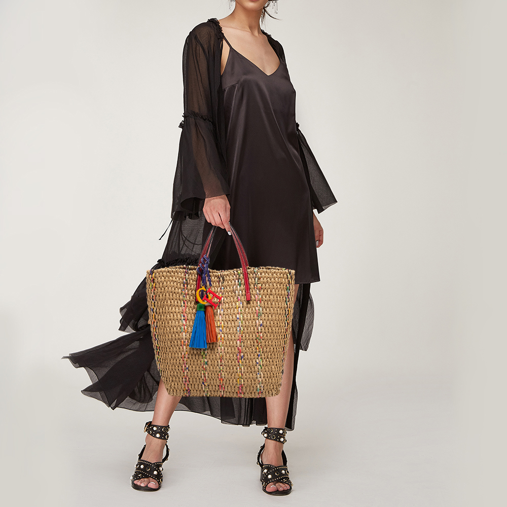 

CH Carolina Herrera Multicolor Woven Straw and Leather Tote