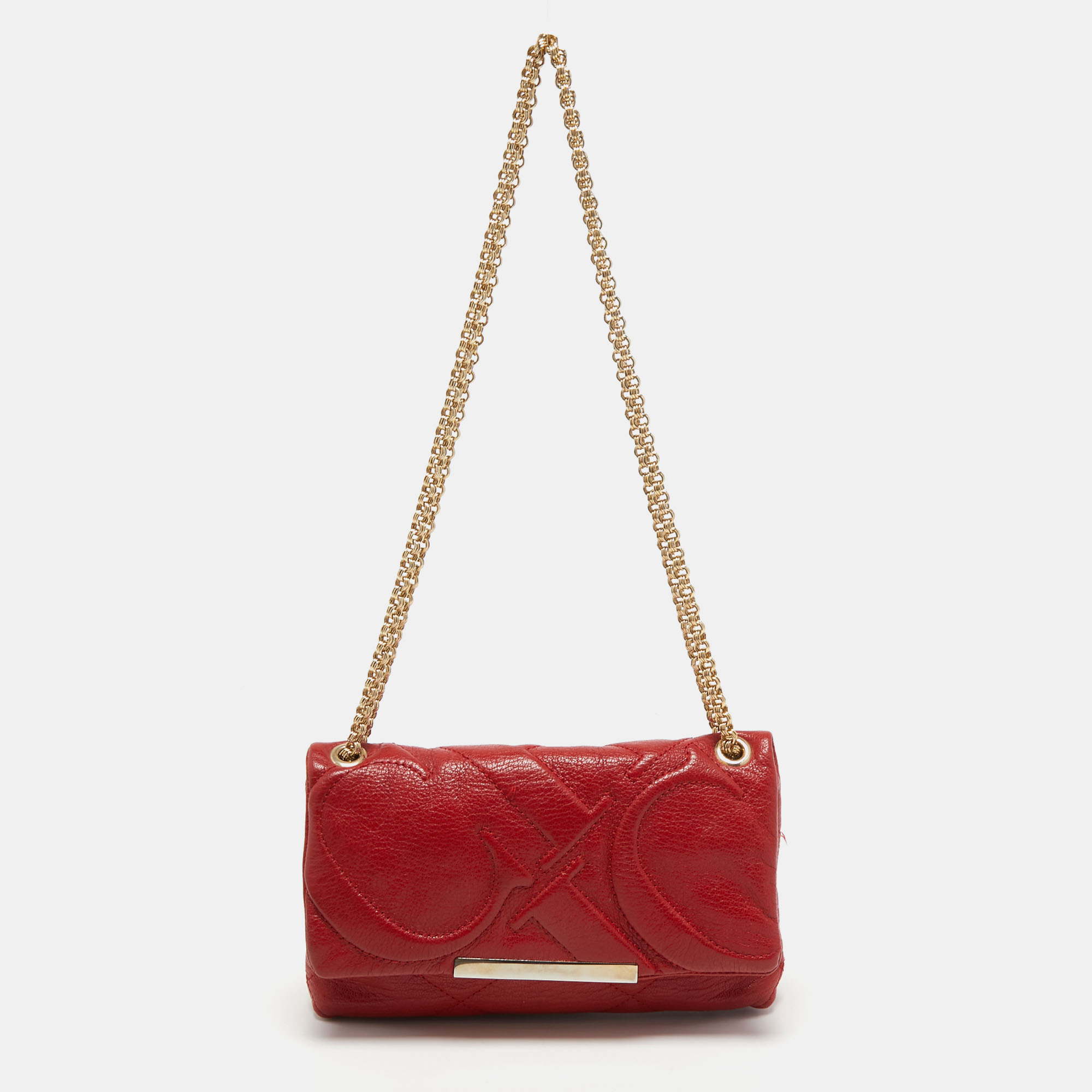 Carolina Herrera, Bags, Ch Carolina Herrera Red Monogram Embossed Leather  Chain Shoulder Bag