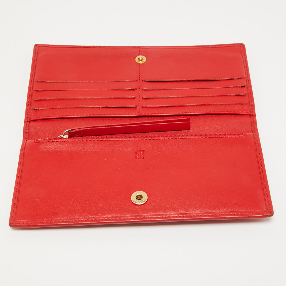 

CH Carolina Herrera Embossed Leather Bifold Continental Wallet, Red