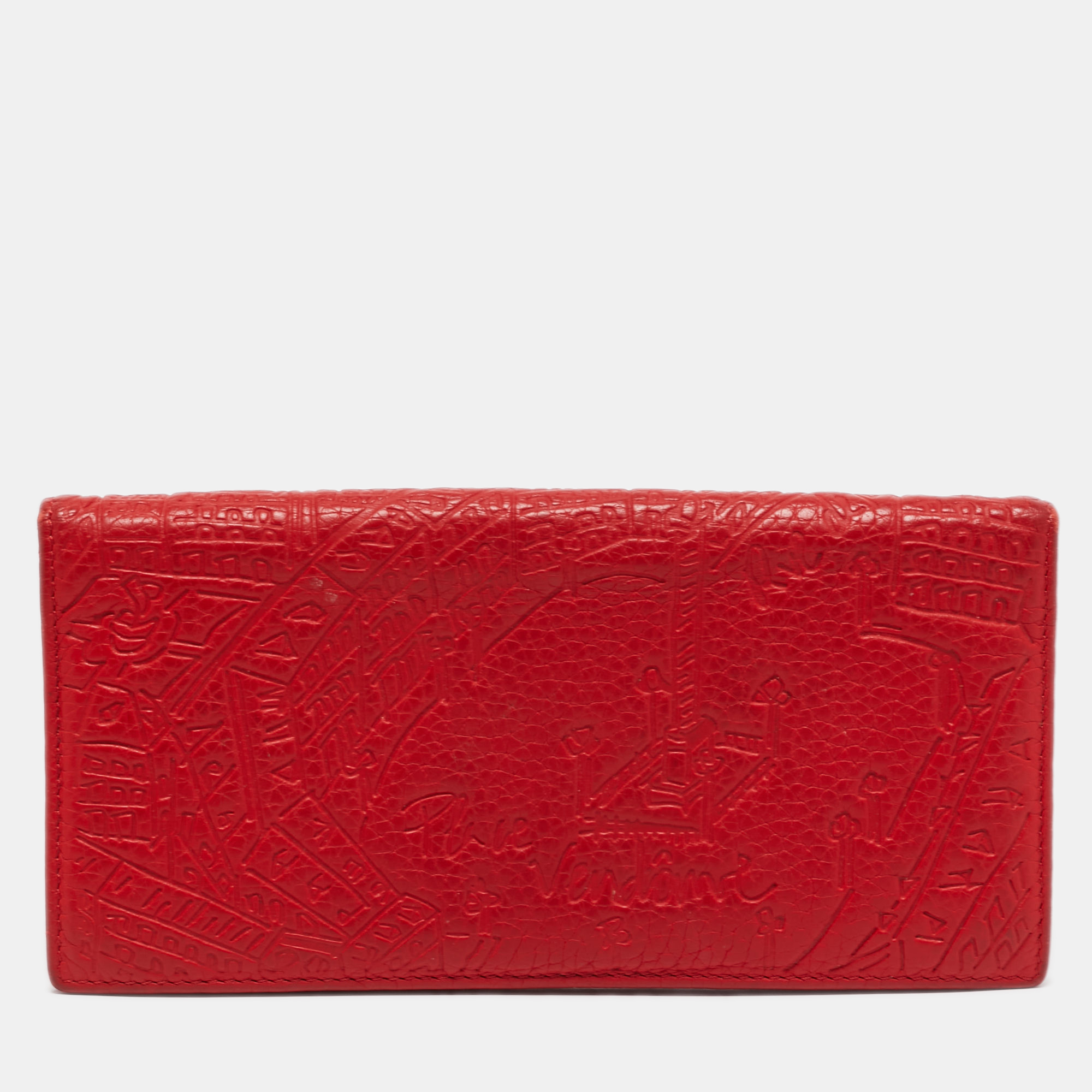 Pre-owned Ch Carolina Herrera Red Embossed Leather Bifold Continental Wallet