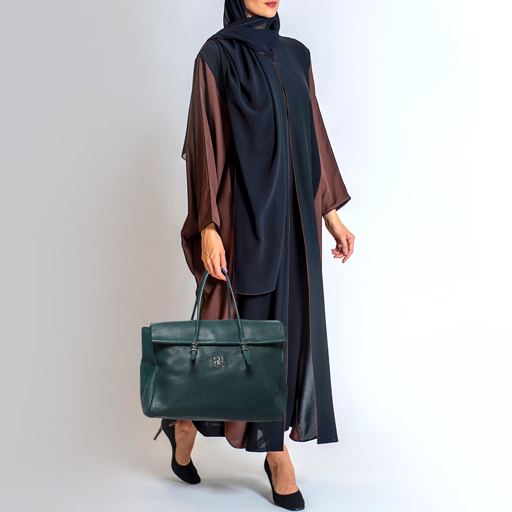 

CH Carolina Herrera Green Leather Flap Tote