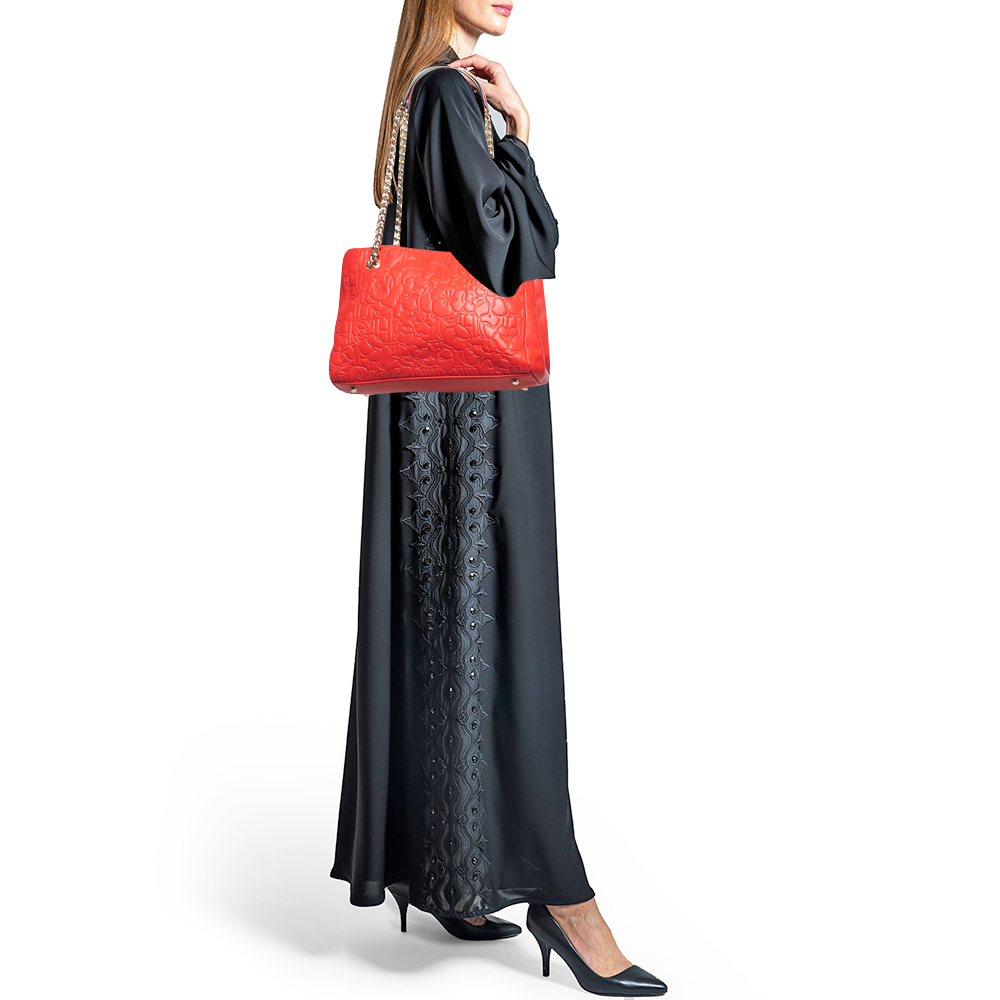 

CH Carolina Herrera Red Embossed Leather Chain Tote