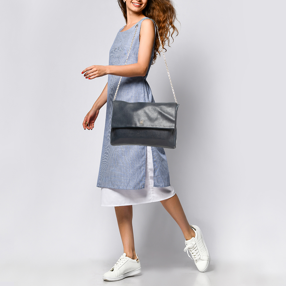 

CH Carolina Herrera Blue Leather Flap Shoulder Bag