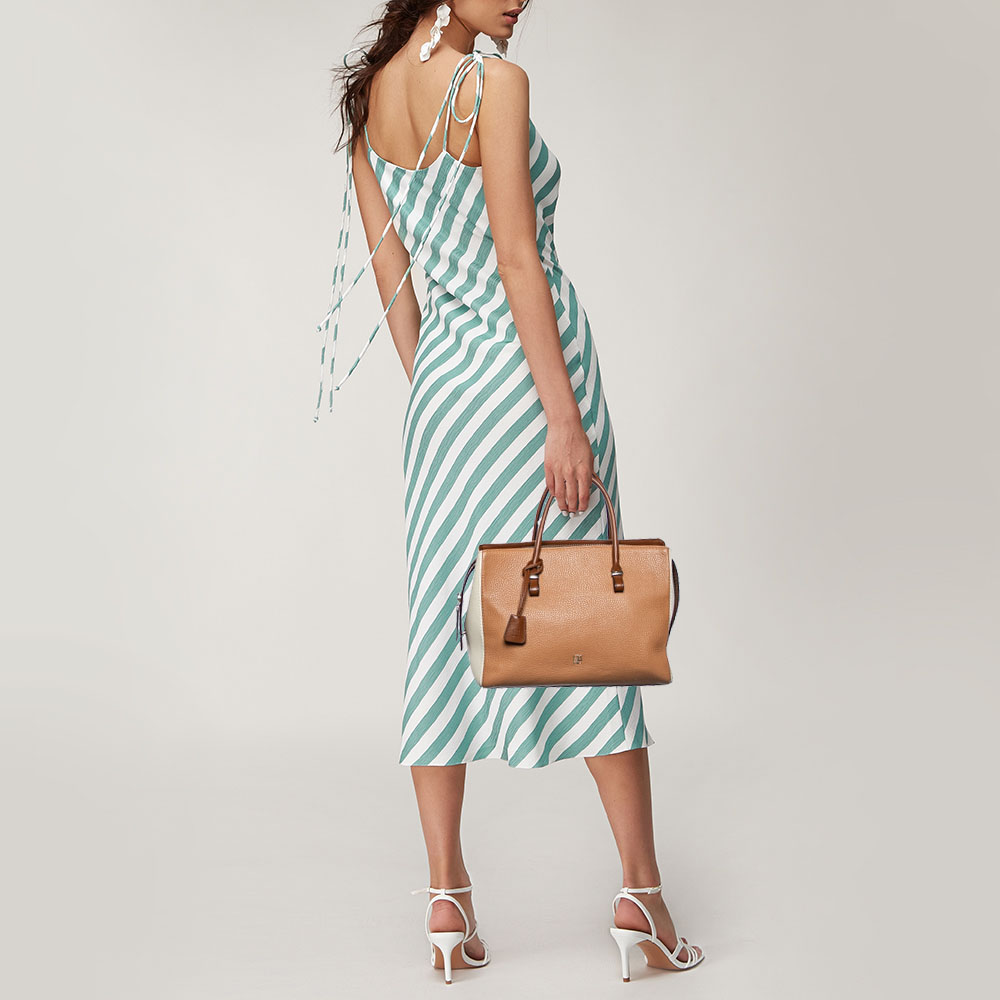 

CH Carolina Herrera Brown/Cream Leather Top Zip Tote