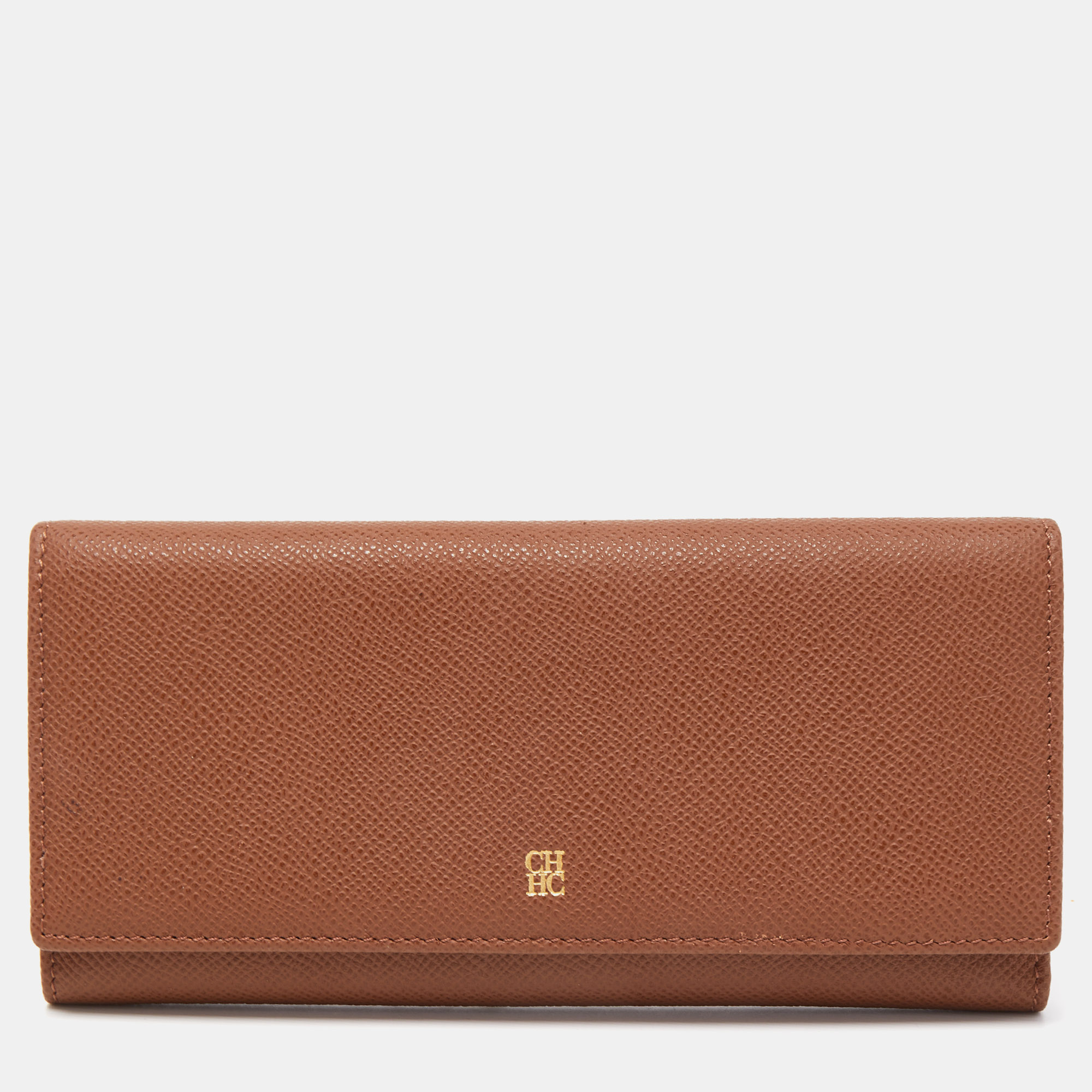 Pre Owned CH Carolina Herrera Brown Leather Continental Wallet