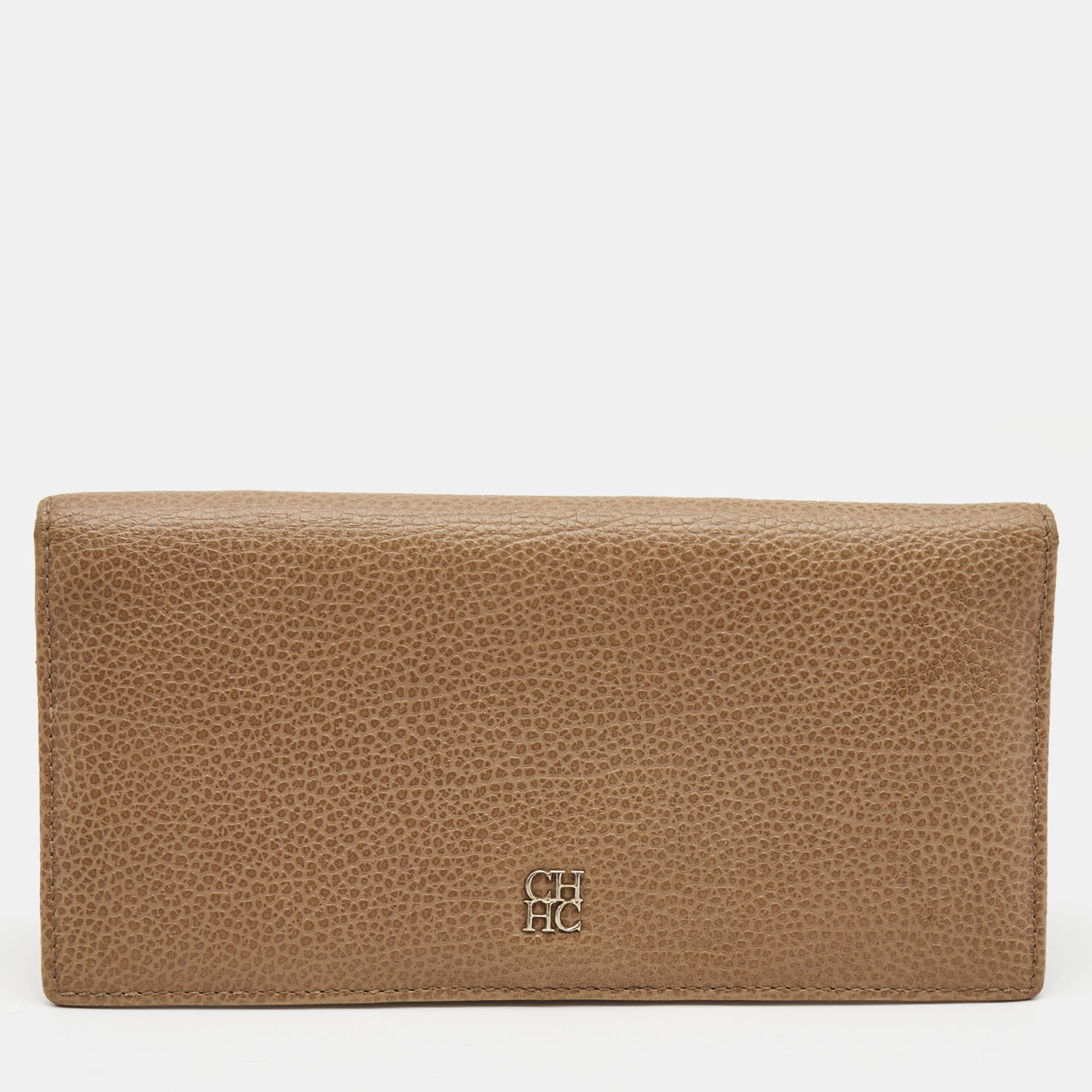 Pre-owned Ch Carolina Herrera Beige Leather Flap Bifold Continental Wallet
