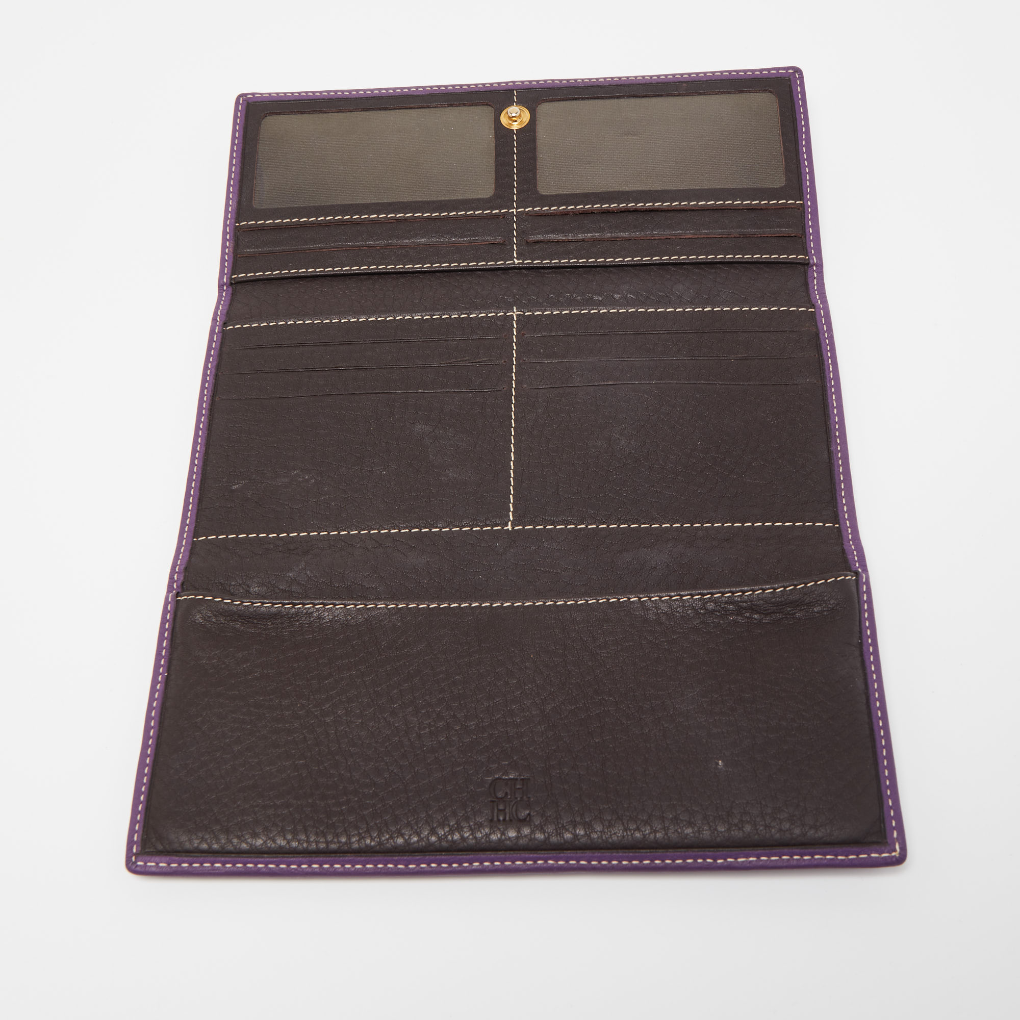 

CH Carolina Herrera Purple Monogram Embossed Leather Flap Continental Wallet