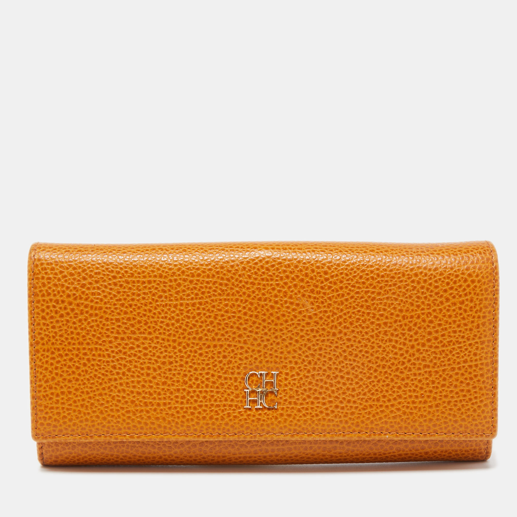 Pre-owned Ch Carolina Herrera Tan Leather Continental Wallet