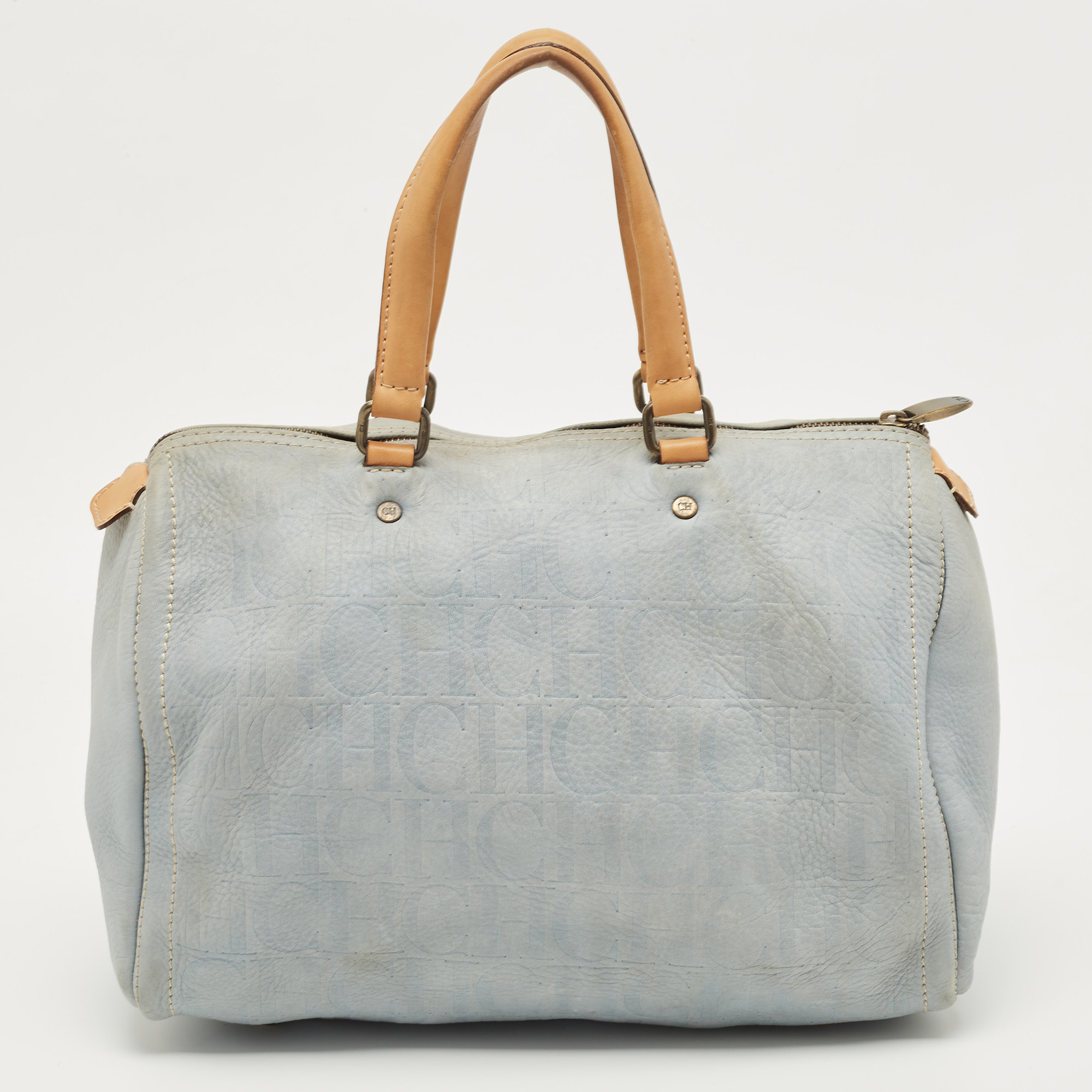 

CH Carolina Herrera Light Blue Monogram Nubuck  Andy Boston Bag