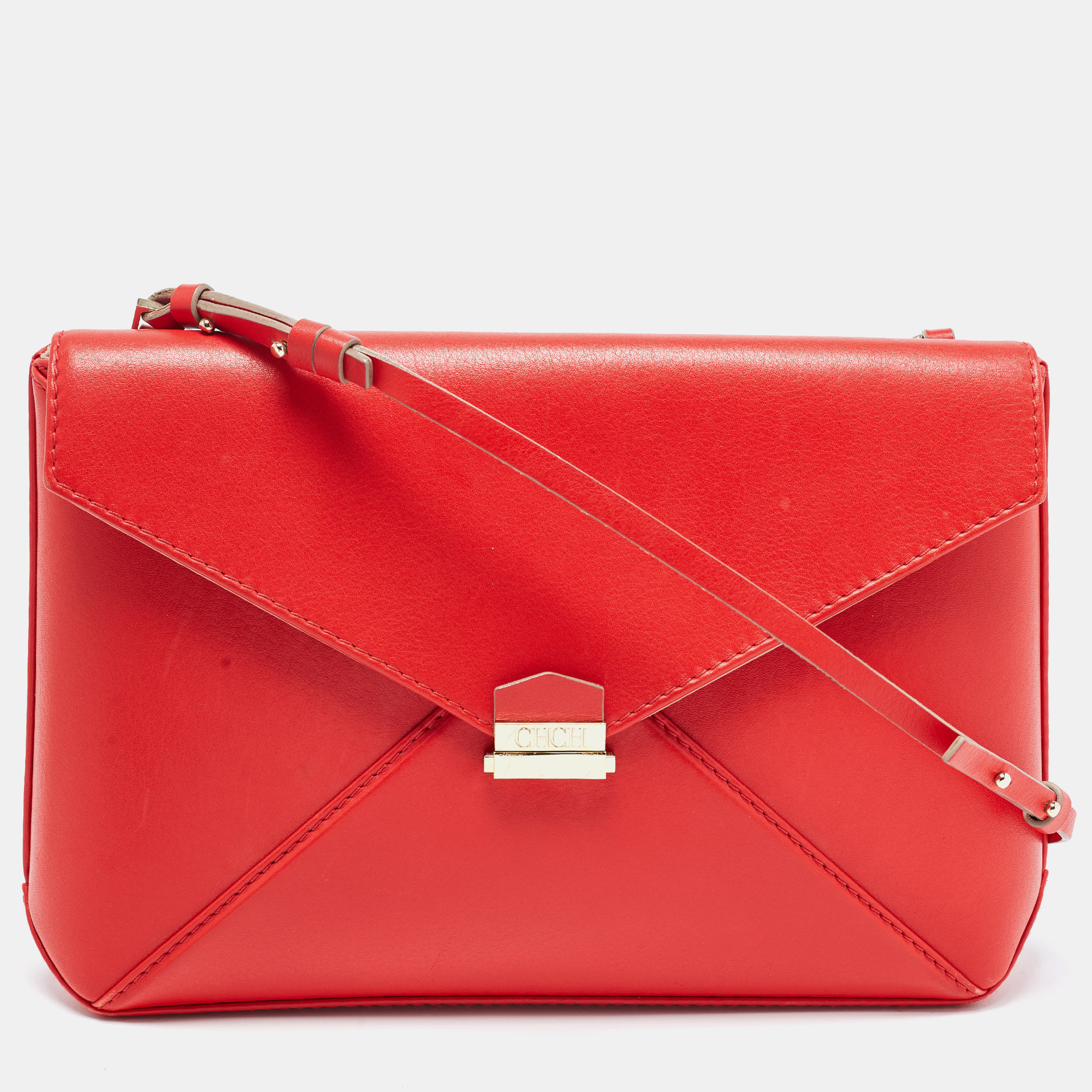 

CH Carolina Herrera Red Leather Envelope Flap Shoulder Bag