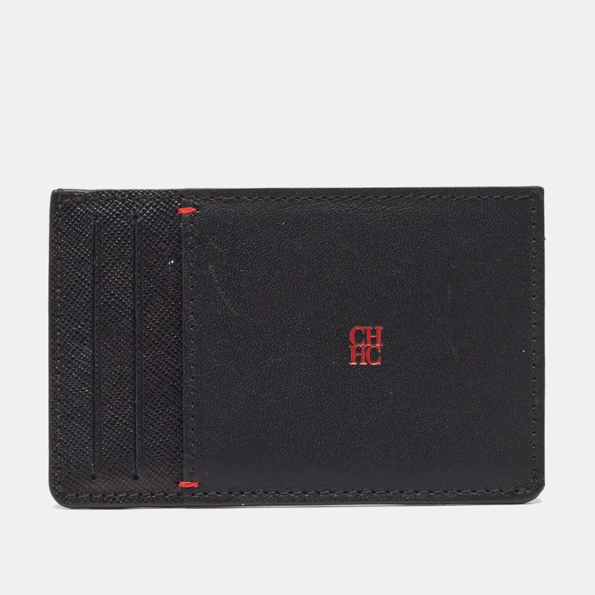 Pre-owned Ch Carolina Herrera Black Leather Id Card Holder