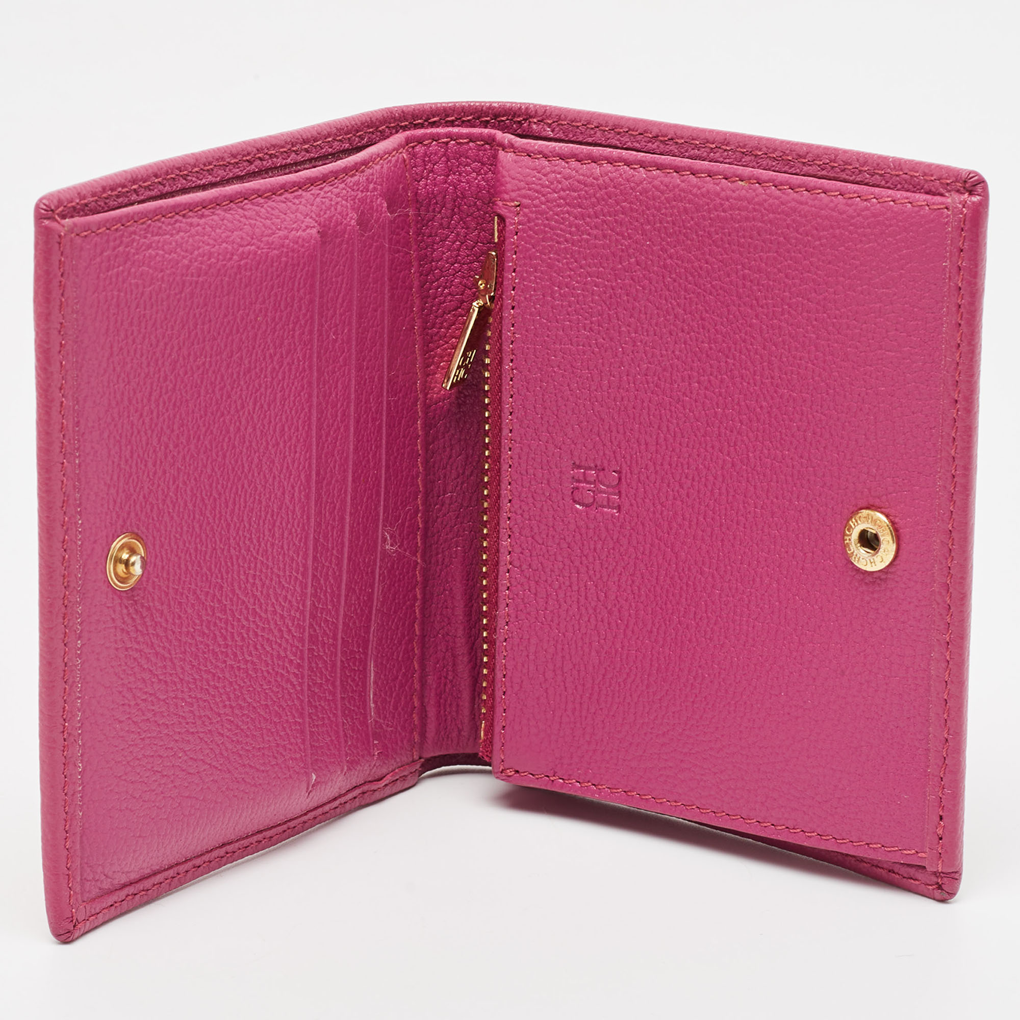 

CH Carolina Herrera Magenta Monogram Leather Compact Wallet, Pink