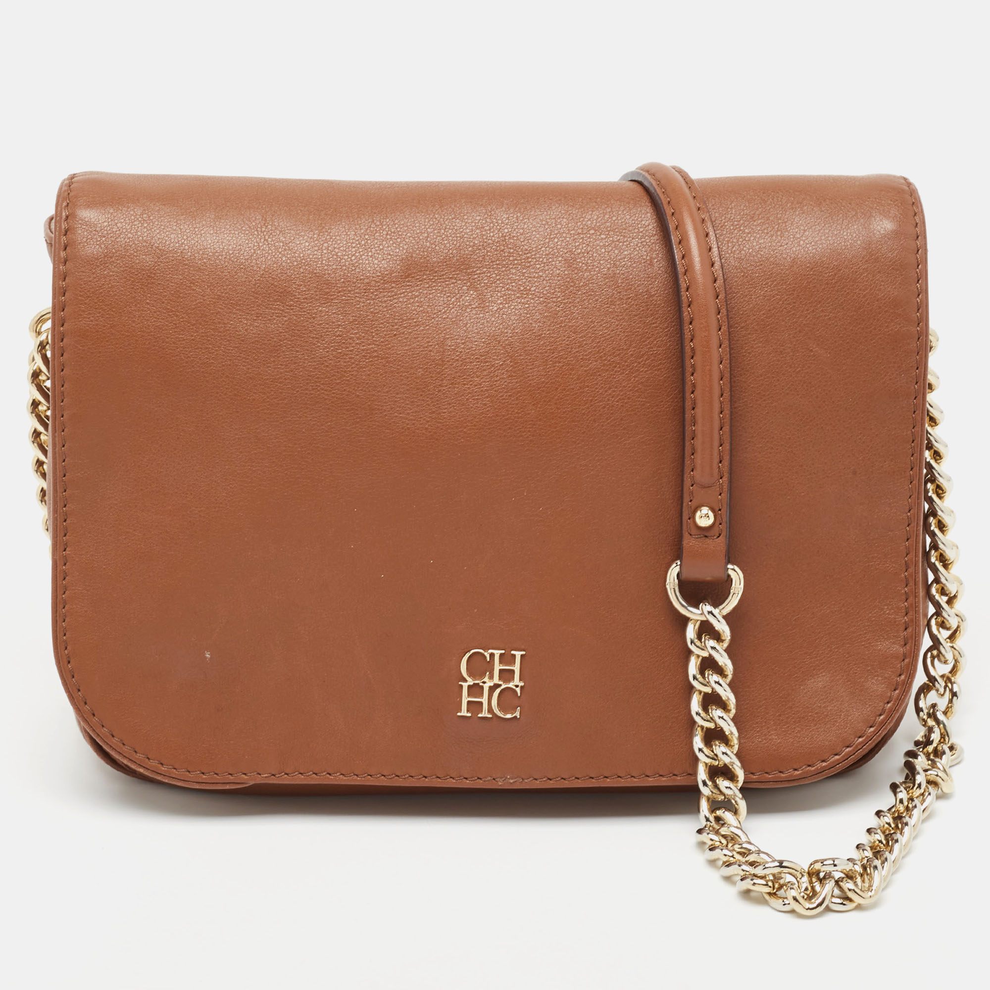 

CH Carolina Herrera Brown Monogram Leather Flap Shoulder Bag