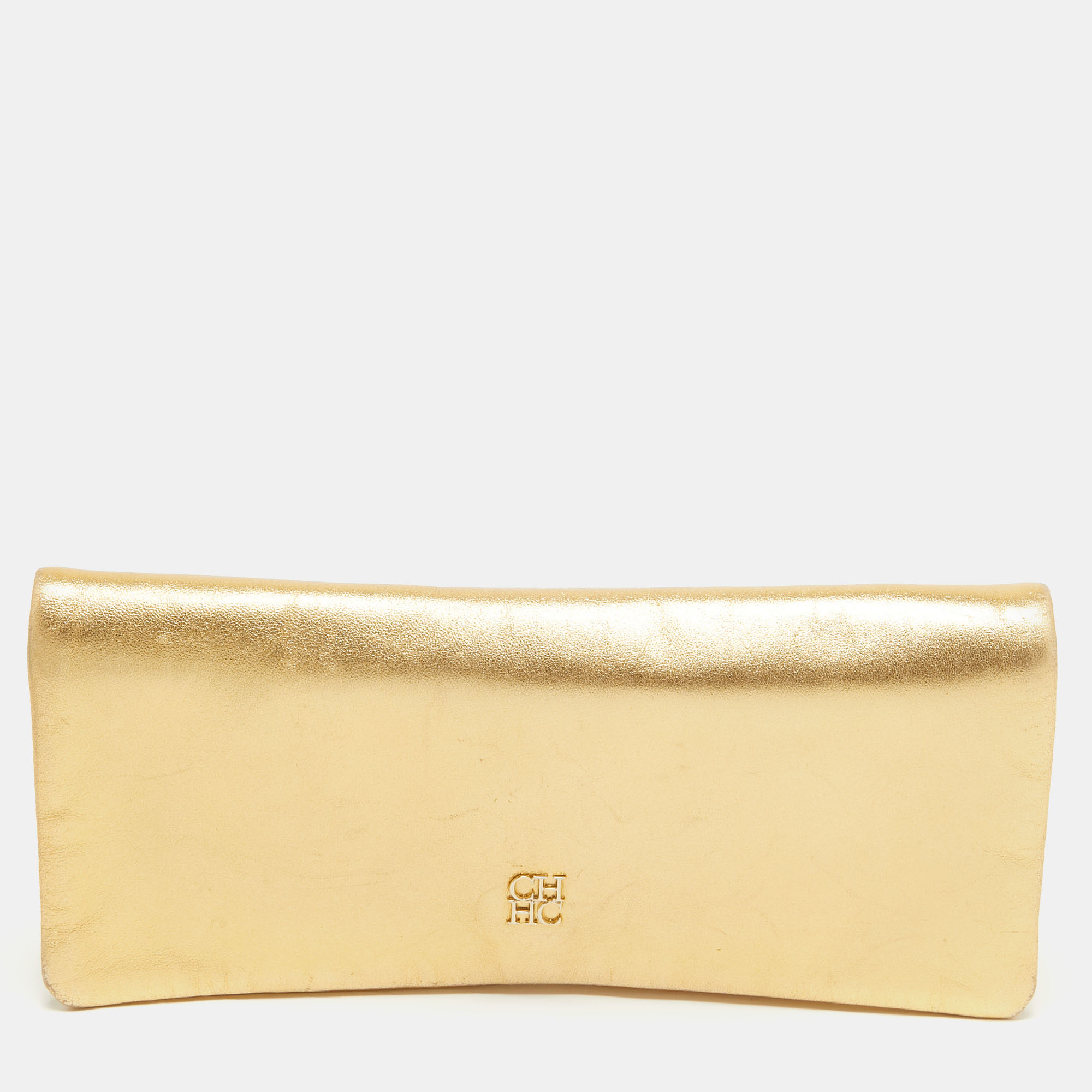 Pre-owned Ch Carolina Herrera Gold Leather Clutch