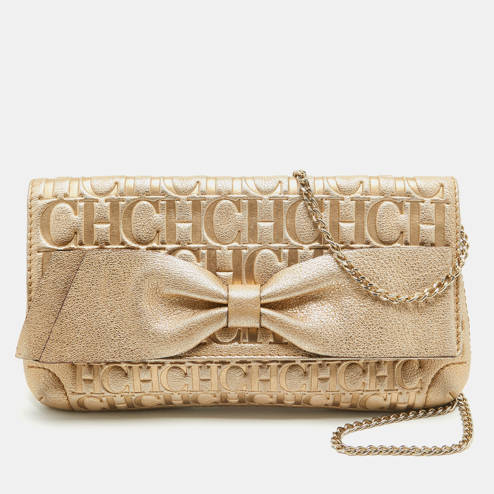 

CH Carolina Herrera Gold Monogram Embossed Leather Audrey Shoulder Bag