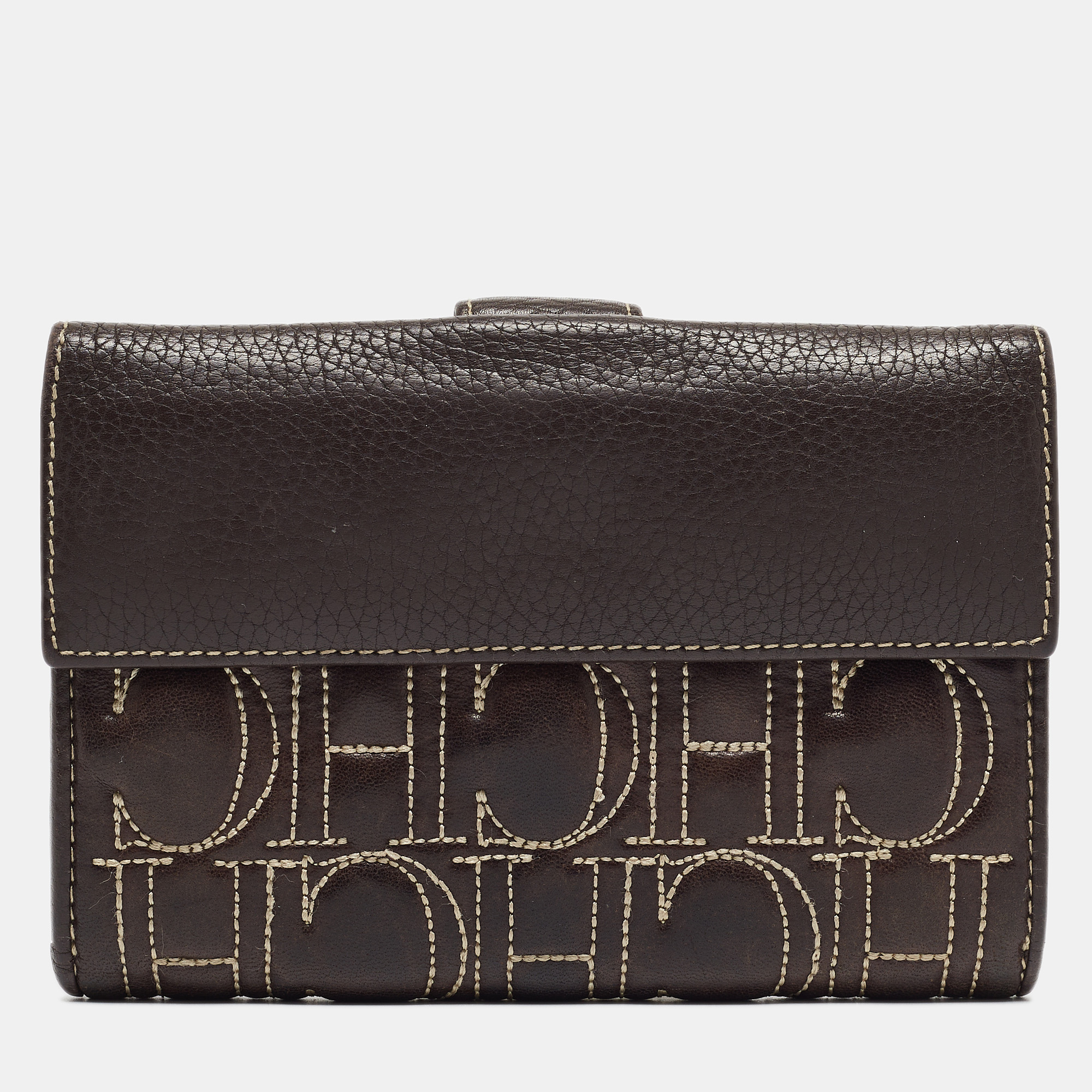 Pre-owned Ch Carolina Herrera Choco Brown Monogram Leather Wallet