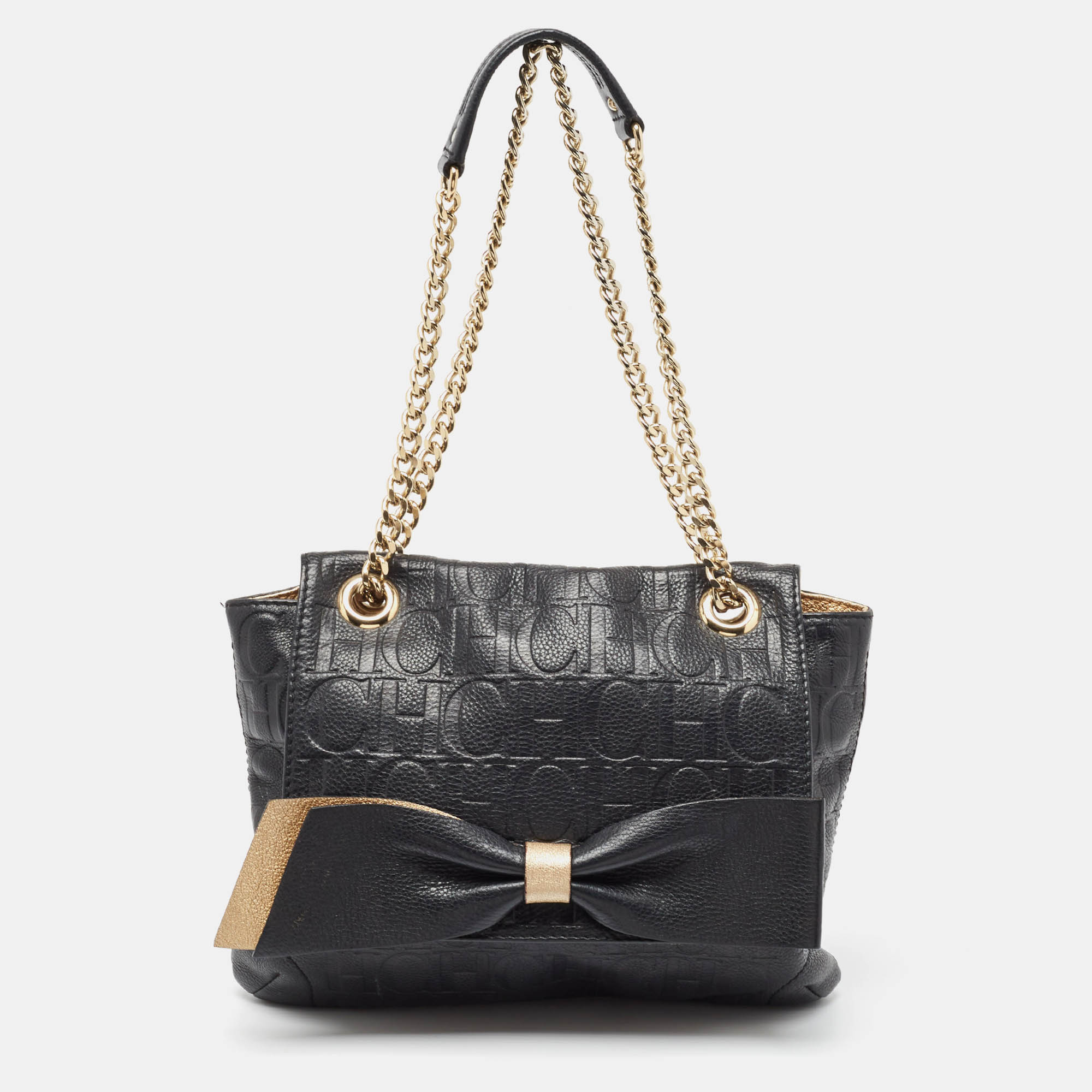 

CH Carolina Herrera Black Monogram Leather Audrey Shoulder Bag