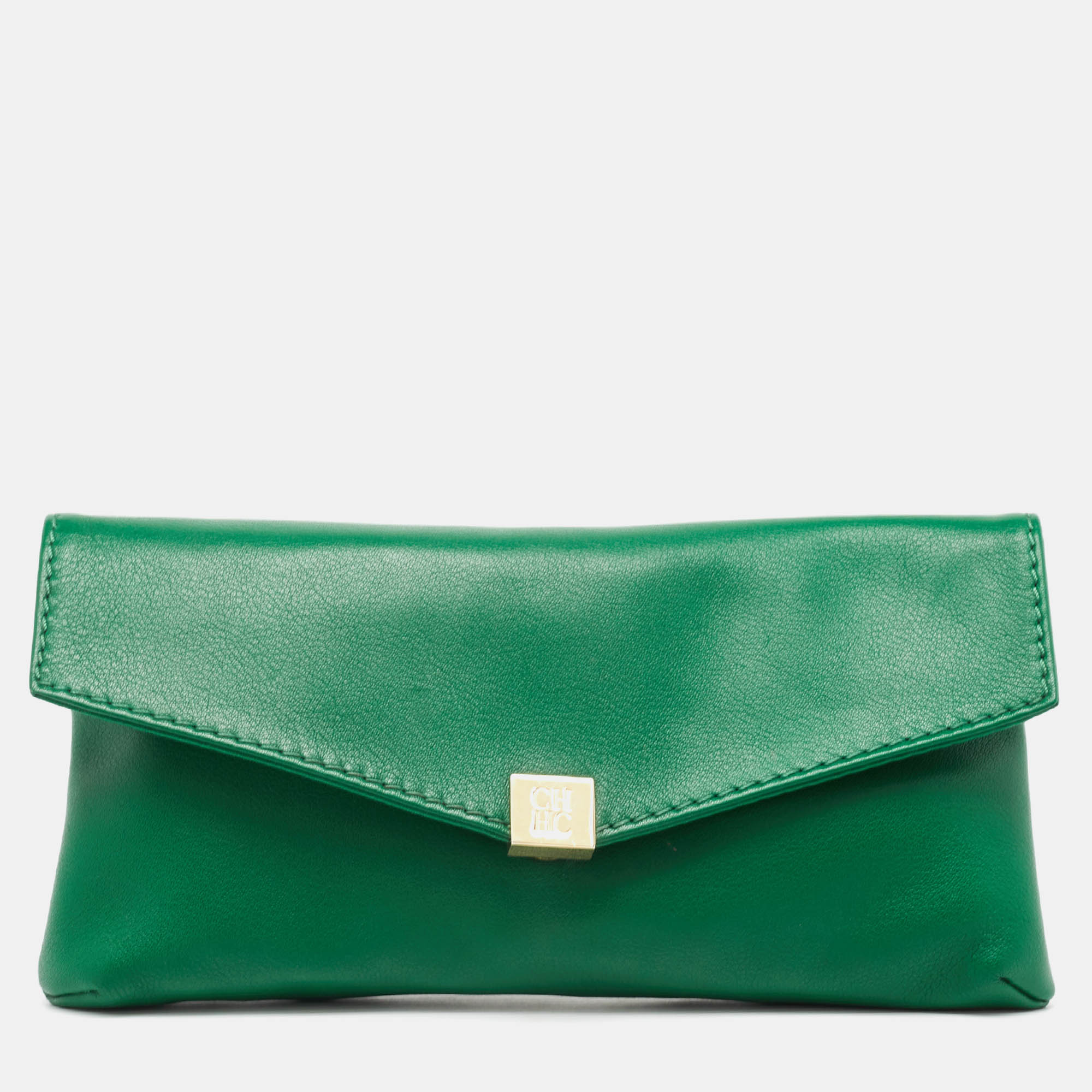 

CH Carolina Herrera Green Leather Envelope Clutch
