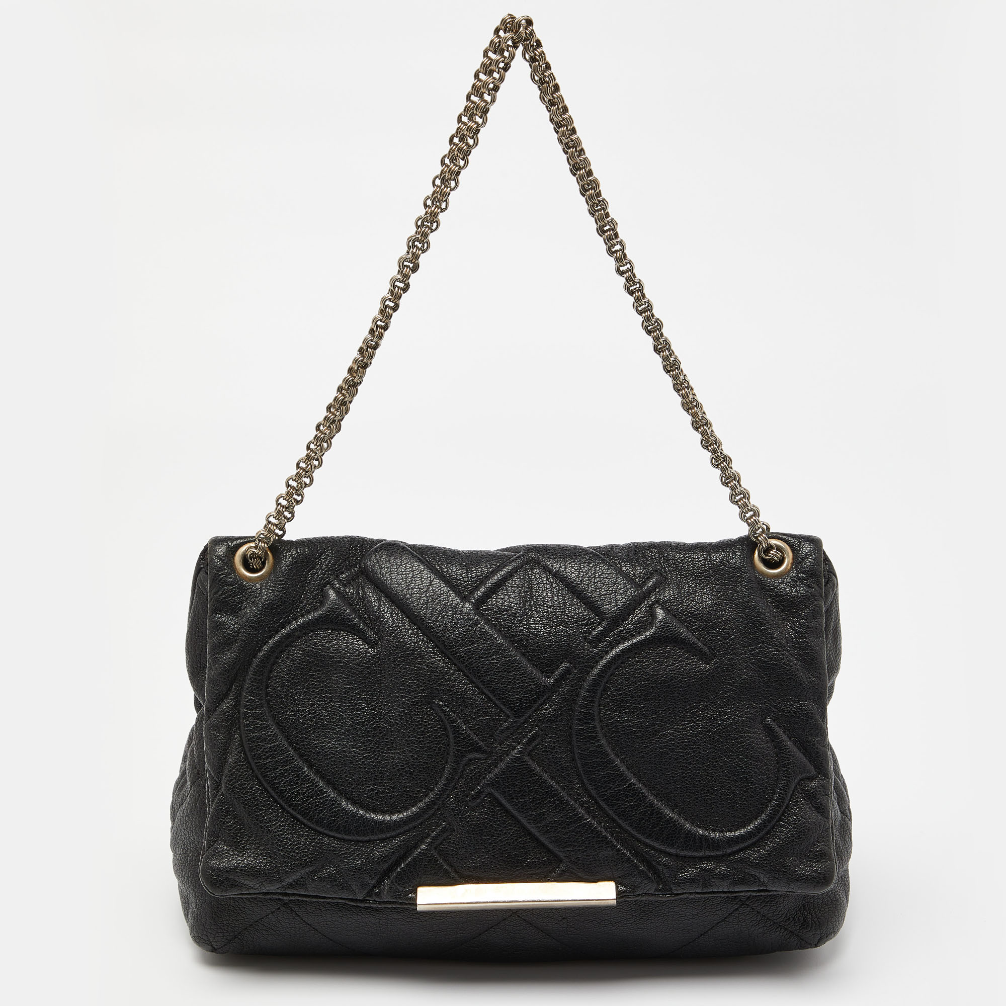 

CH Carolina Herrera Black CH Embossed Leather Flap Chain Shoulder Bag
