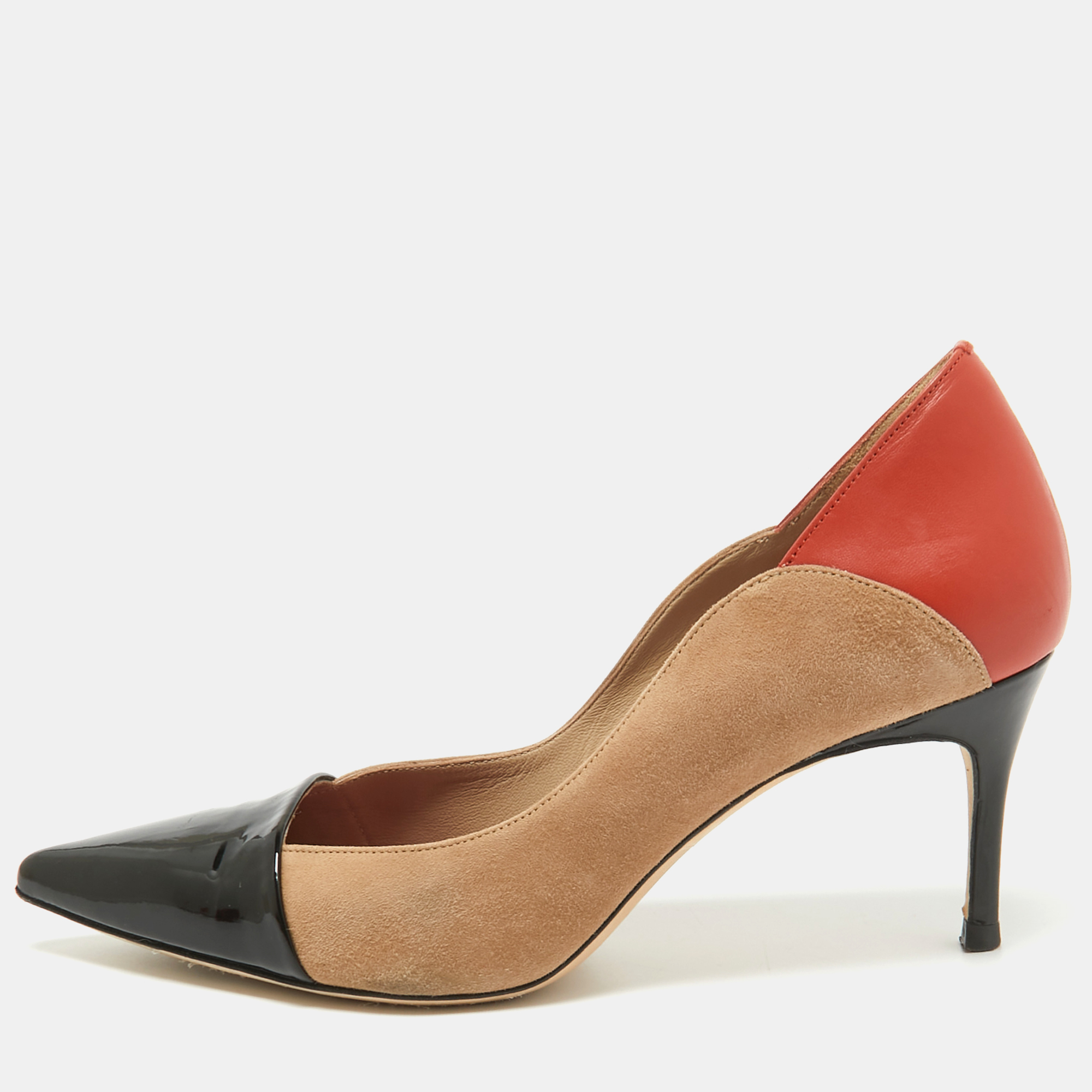 

CH Carolina Herrera Tricolor Suede and Leather Pointed Toe Pumps Size, Black