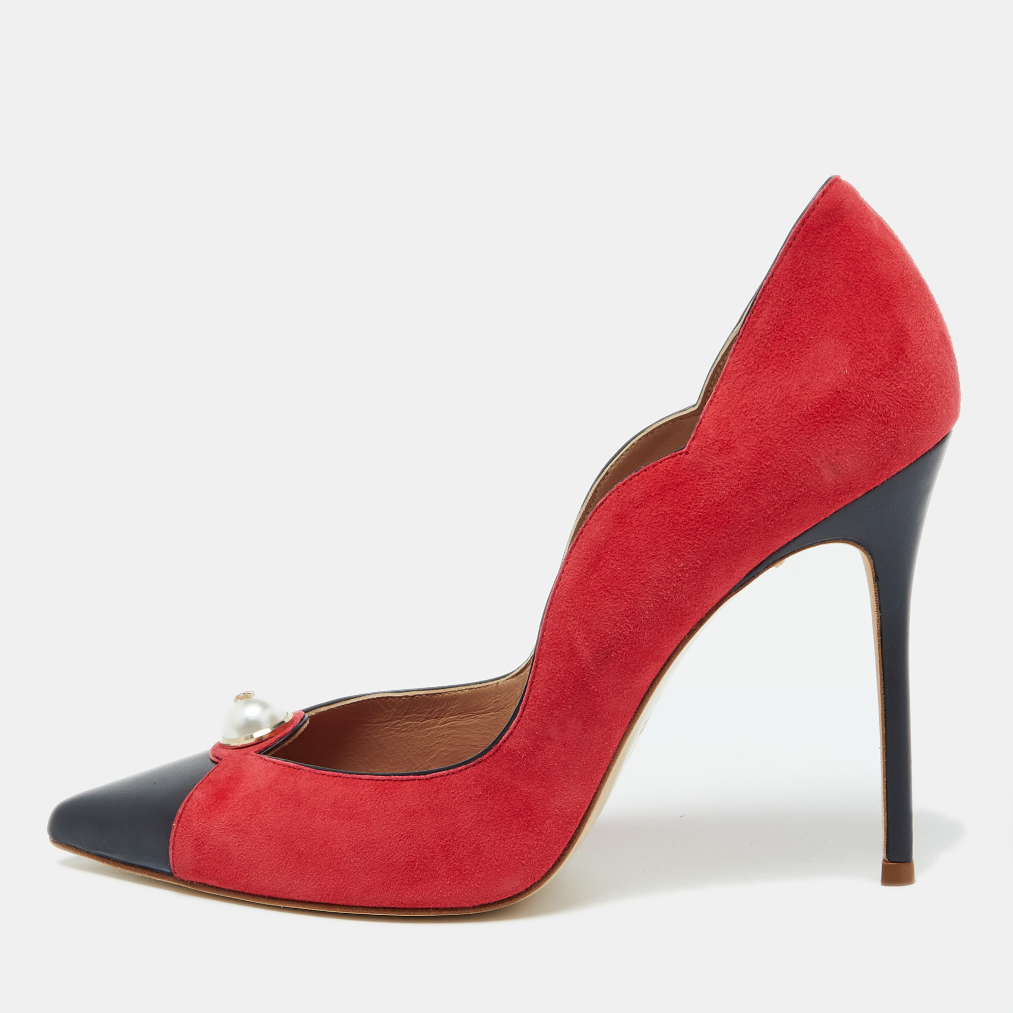 

CH Carolina Herrera Red/Black Suede and Leather Pearl Pointed Toe Pumps Size