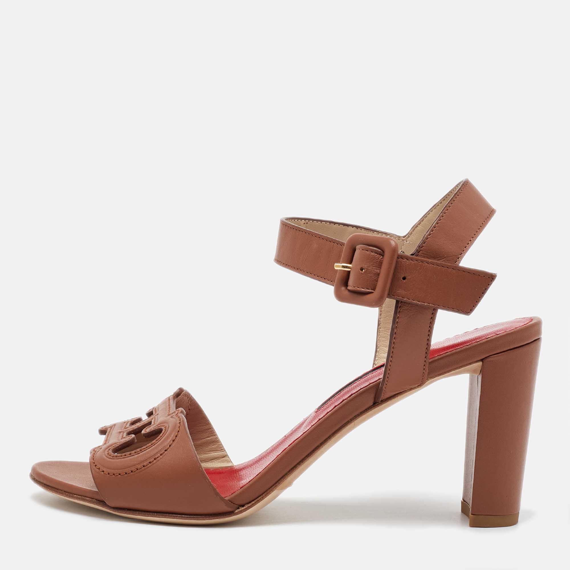 

CH Carolina Herrera Tan Leather Ankle Strap Sandals Size