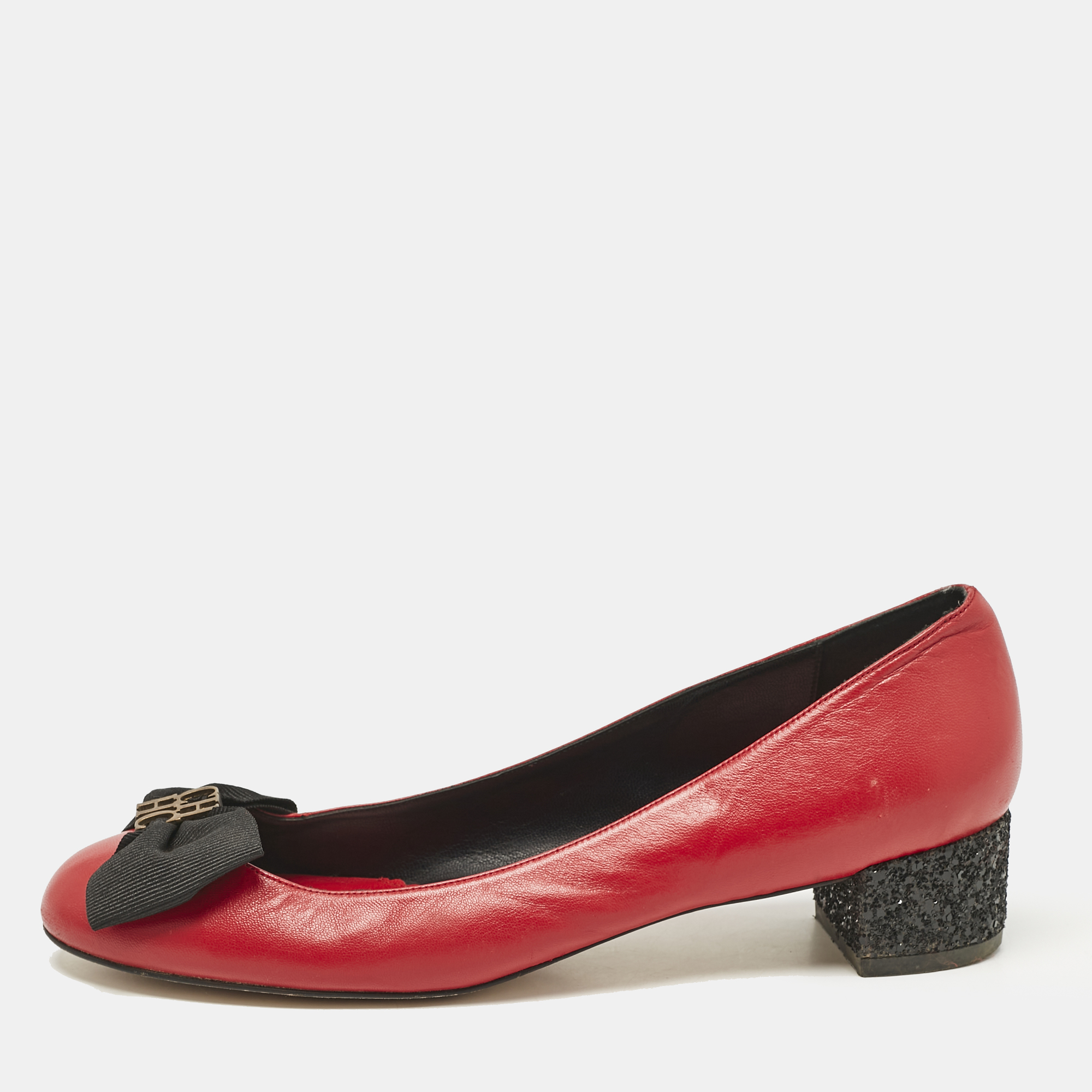 

CH Carolina Herrera Red/Black Leather Bow Flats Size