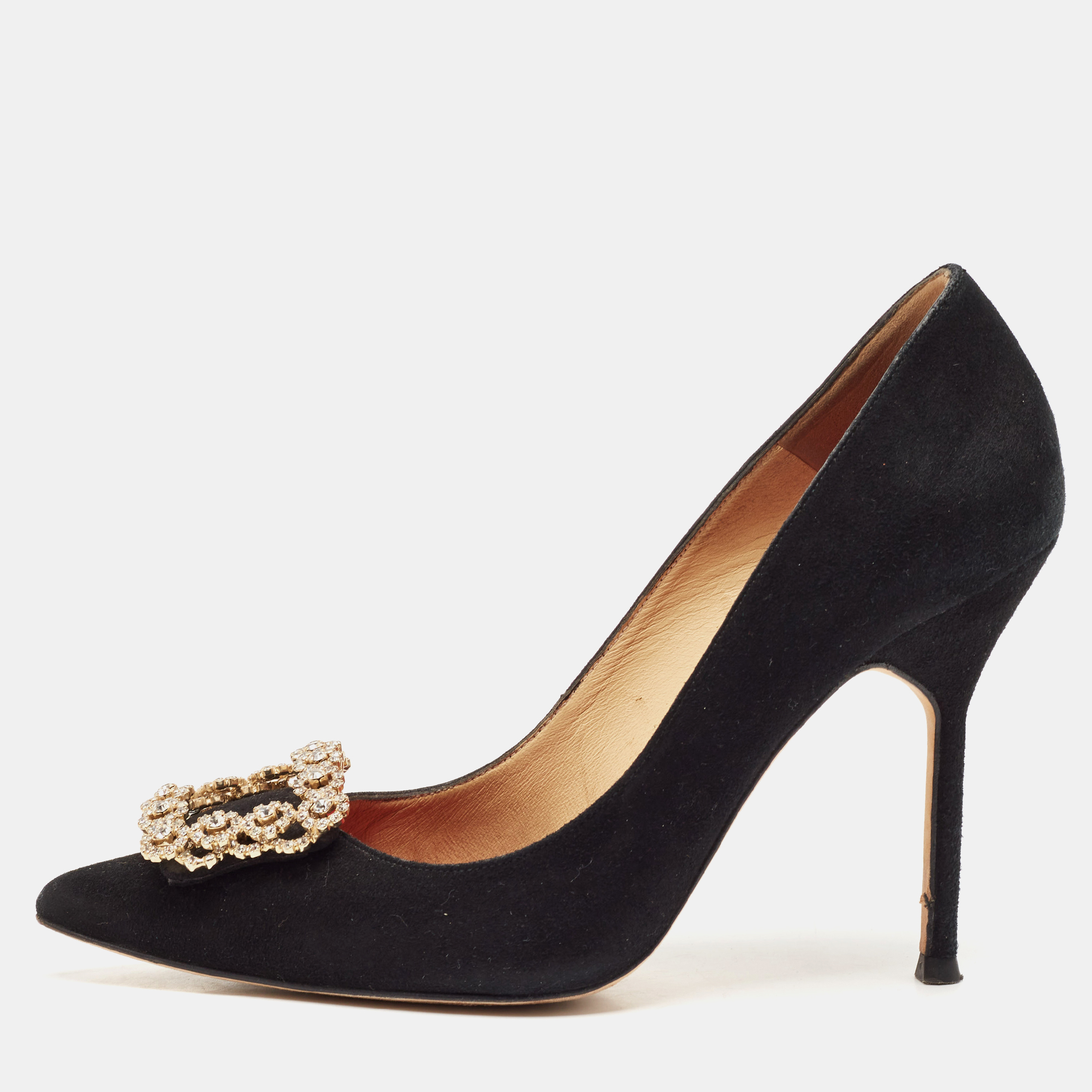 

CH Carolina Herrera Black Suede Crystal Embellished Pointed Toe Pumps Size