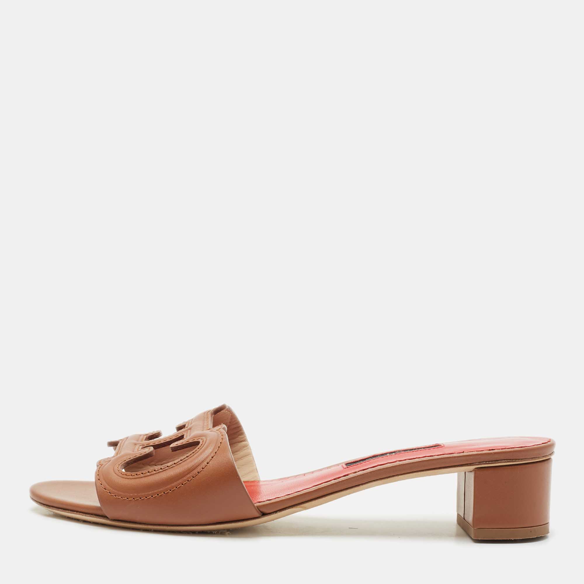 

CH Carolina Herrera Brown Leather Initials Insignia Slide Sandals Size