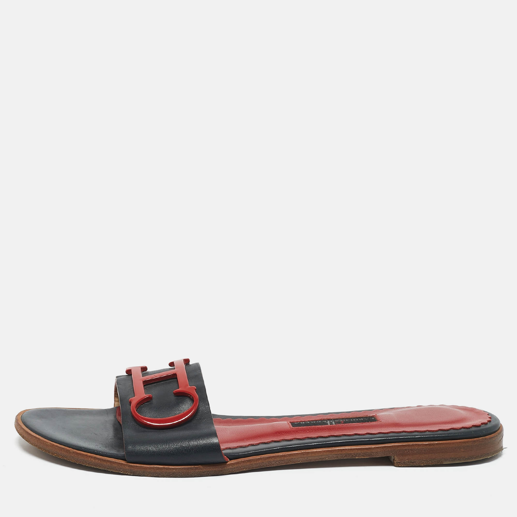 

CH Carolina Herrera Navy Blue Leather Slide Sandals Size