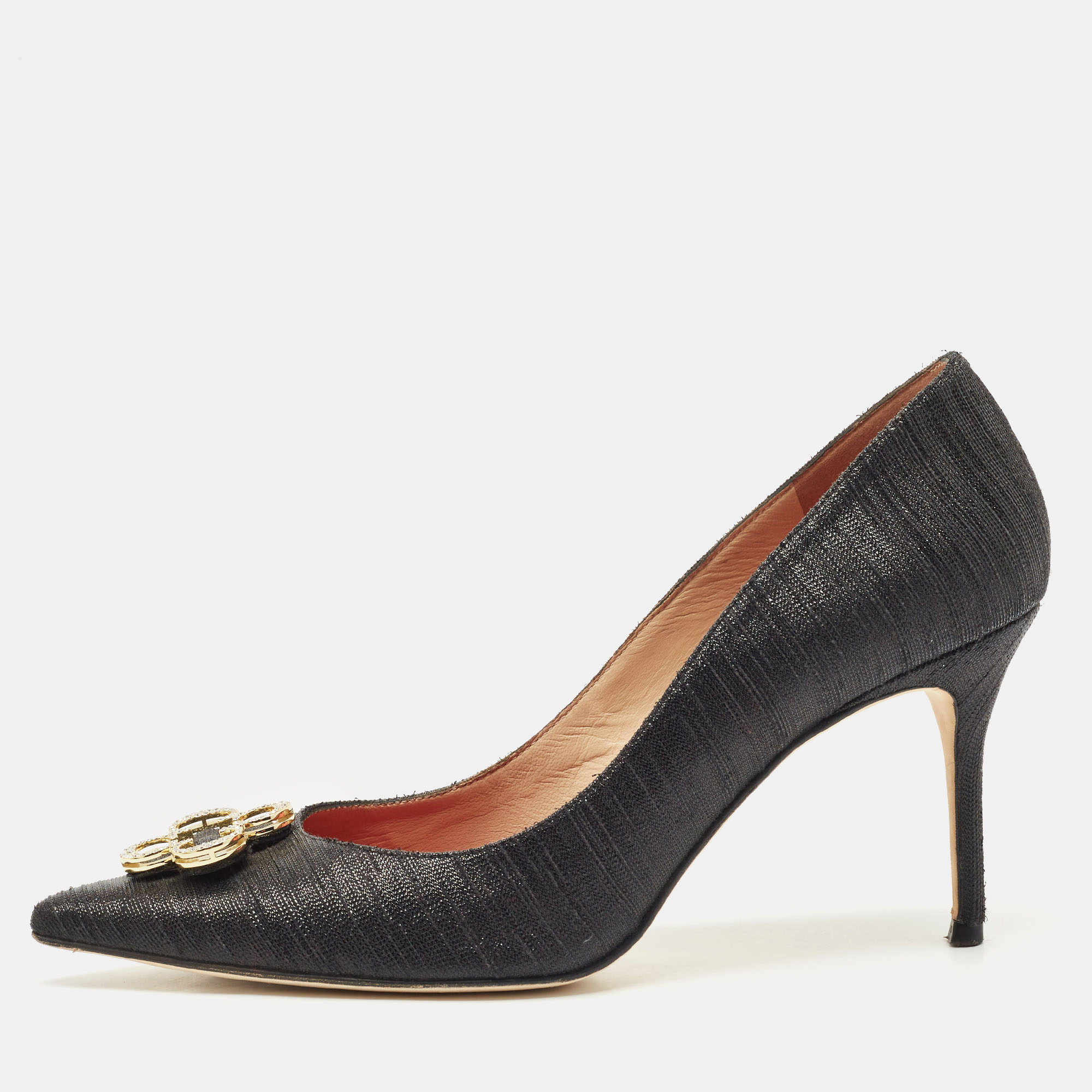 

CH Carolina Herrera Black Lurex Fabric Crystal Embellished Pointed Toe Pumps Size