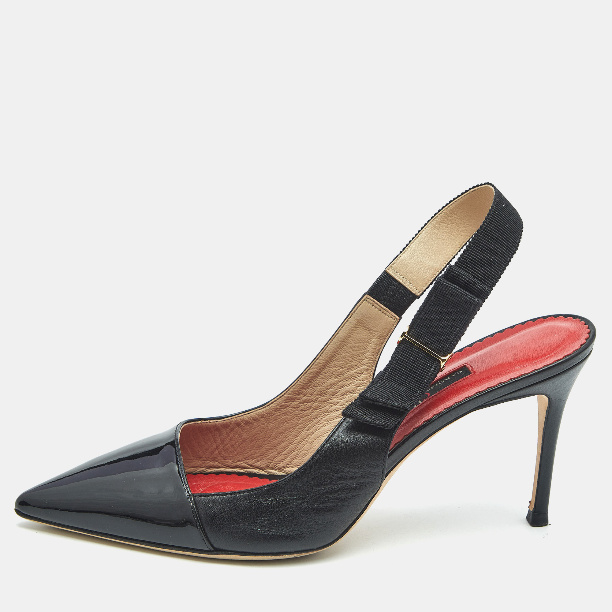 

CH Carolina Herrera Black Patent and Leather Slingback Pumps Size