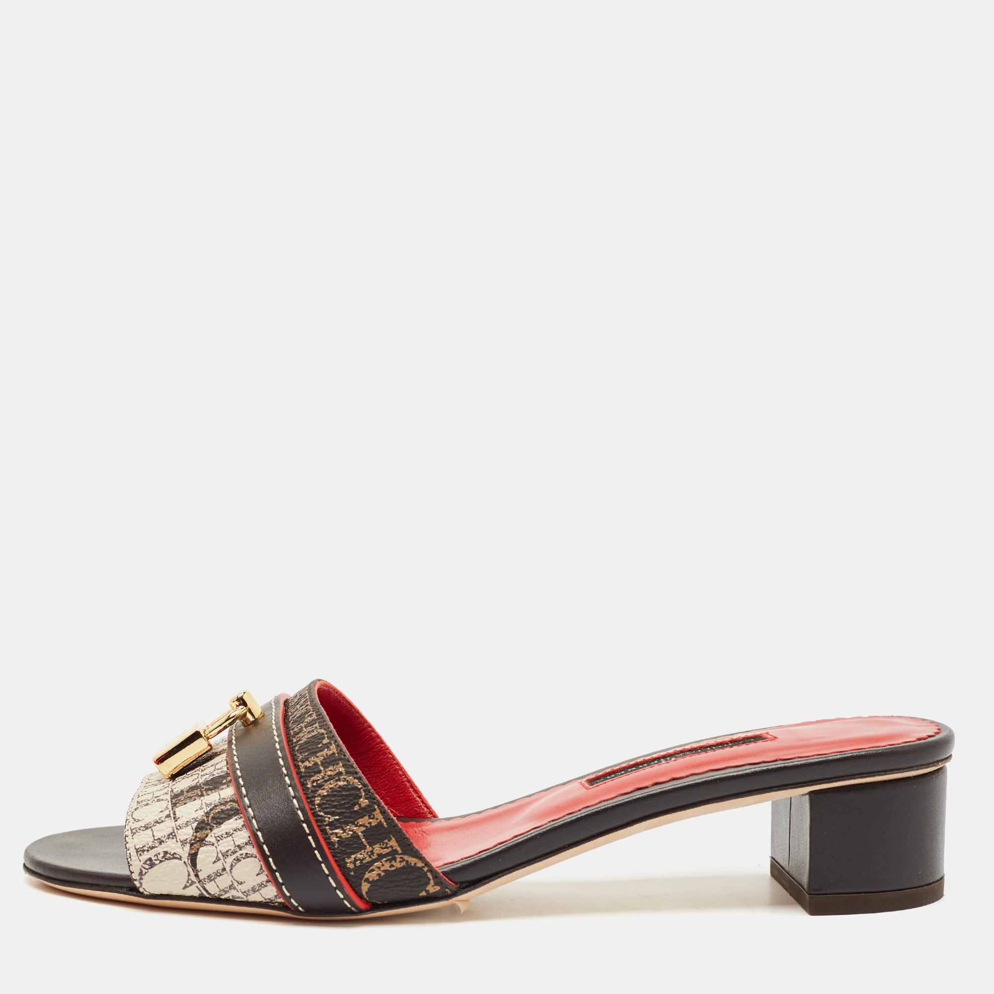 

CH Carolina Herrera Multicolor Monogram Canvas Matryoshka Locked Slide Sandals Size