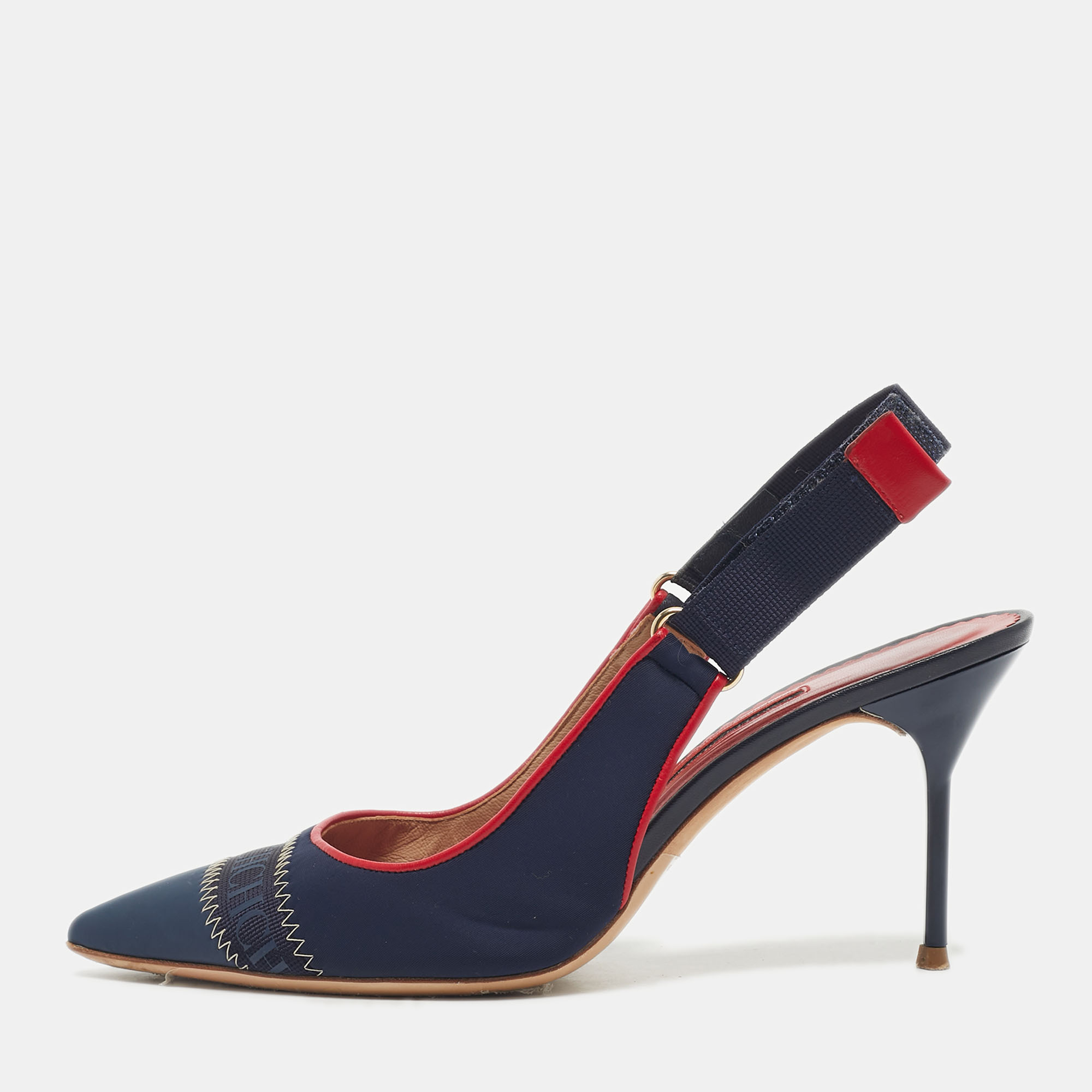 

CH Carolina Herrera Navy Blue Leather Pointed Toe Slingback Pumps Size