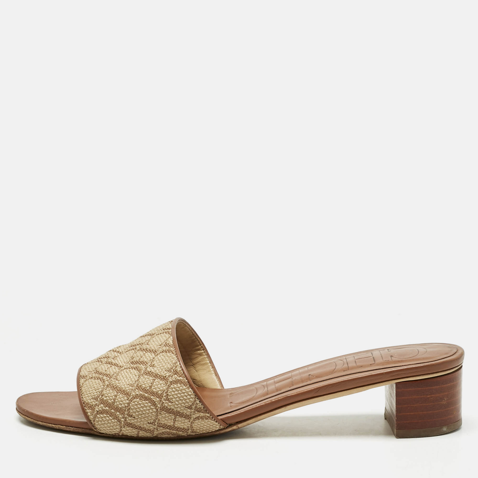 Pre-owned Ch Carolina Herrera Brown Monogram Canvas Matryoshka Slide Sandals Size 39