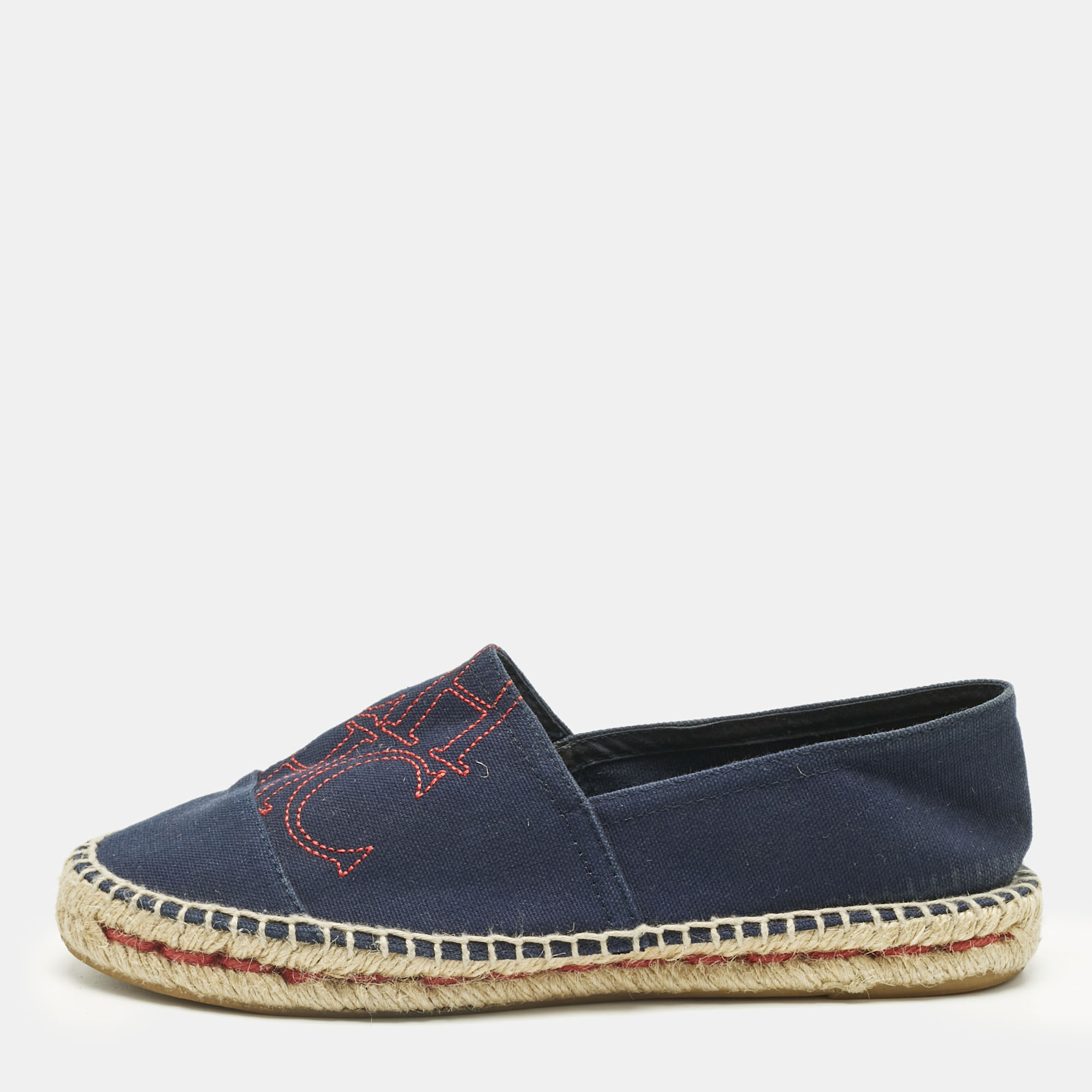 

CH Carolina Herrera Navy Blue Canvas Espadrille Flats Size