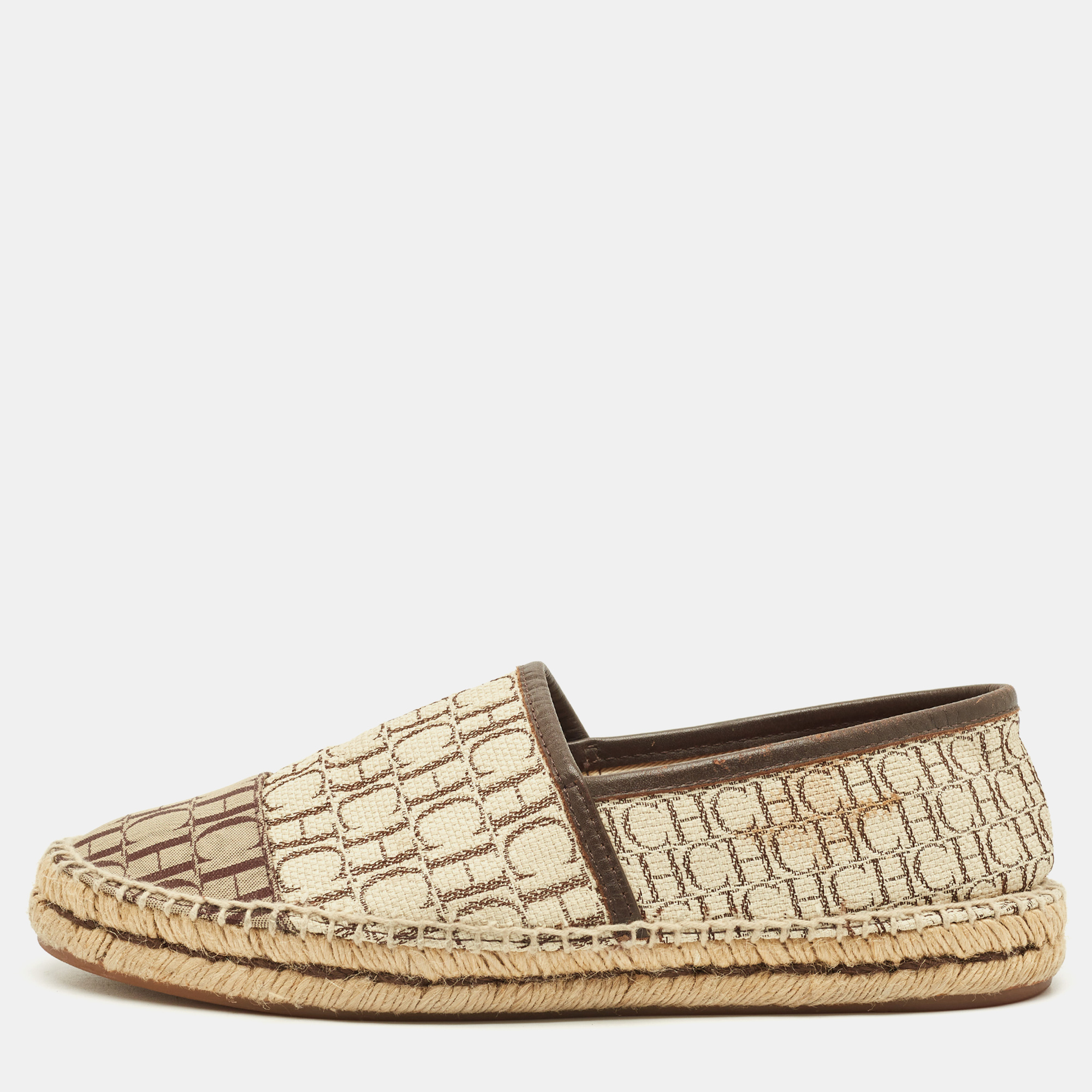 Pre-owned Ch Carolina Herrera Size 38 Multicolor Monogram Canvas And Leather Espadrille Loafers