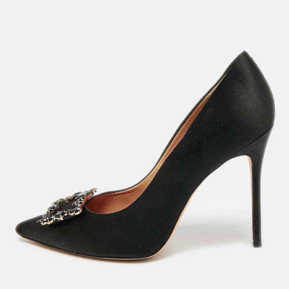 

CH Carolina Herrera Size  Black Satin Crystal Embellished Pumps