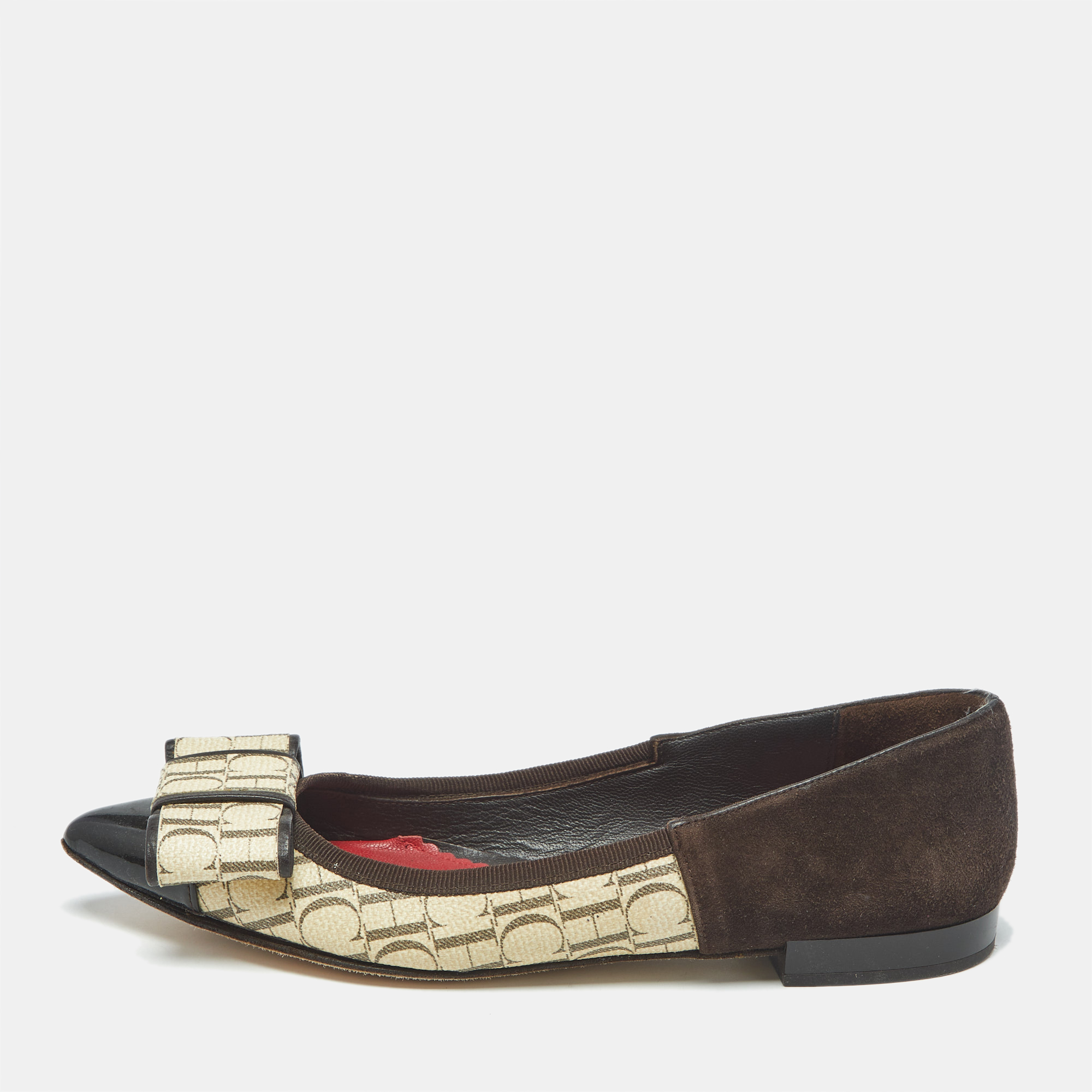 

Ch Carolina Herrera Size  Brown/Cream Suede and Monogram Coated Canvas Ballet Flats