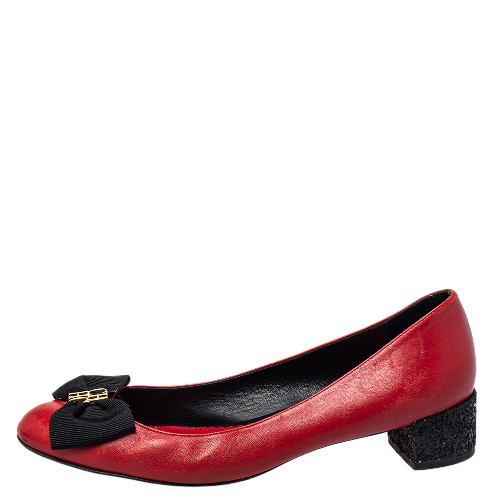 

CH Carolina Herrera Red/Black Leather Bow Ballet Flats Size