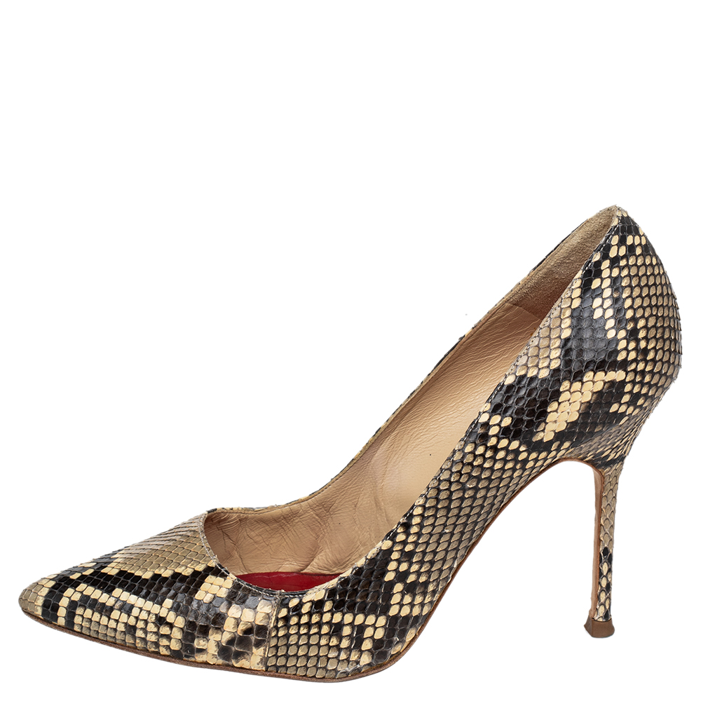 

CH Carolina Herrera Beige/Brown Python Leather Pointed Toe Pumps Size, Multicolor