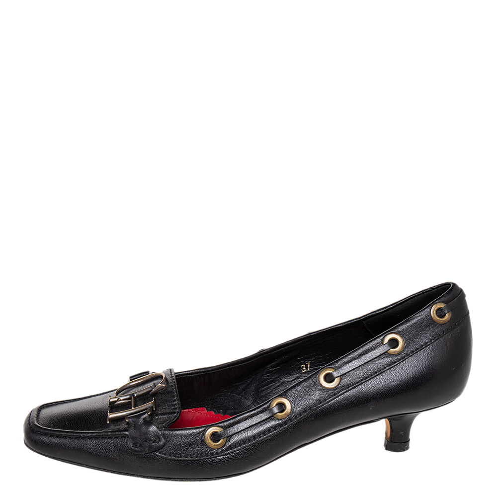 

CH Carolina Herrera Black Leather Logo Detail Loafer Pumps Size