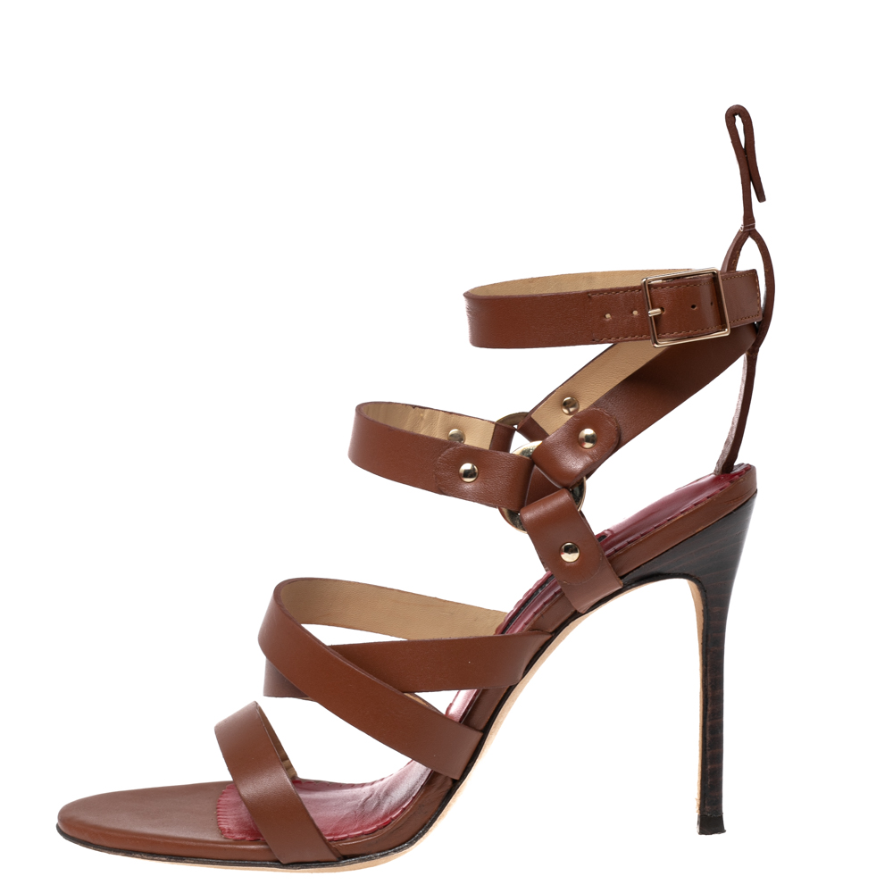 

CH Carolina Herrera Brown Leather Strappy Sandals Size