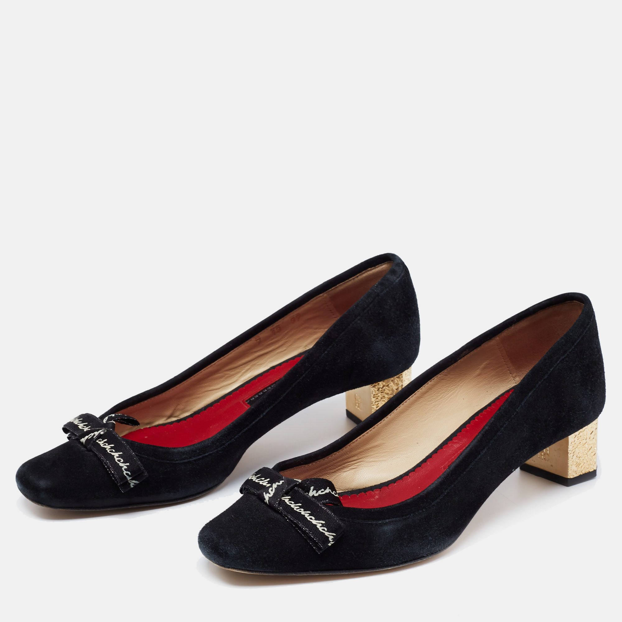 

CH Carolina Herrera Black Suede Bow Block Heel Pumps Size